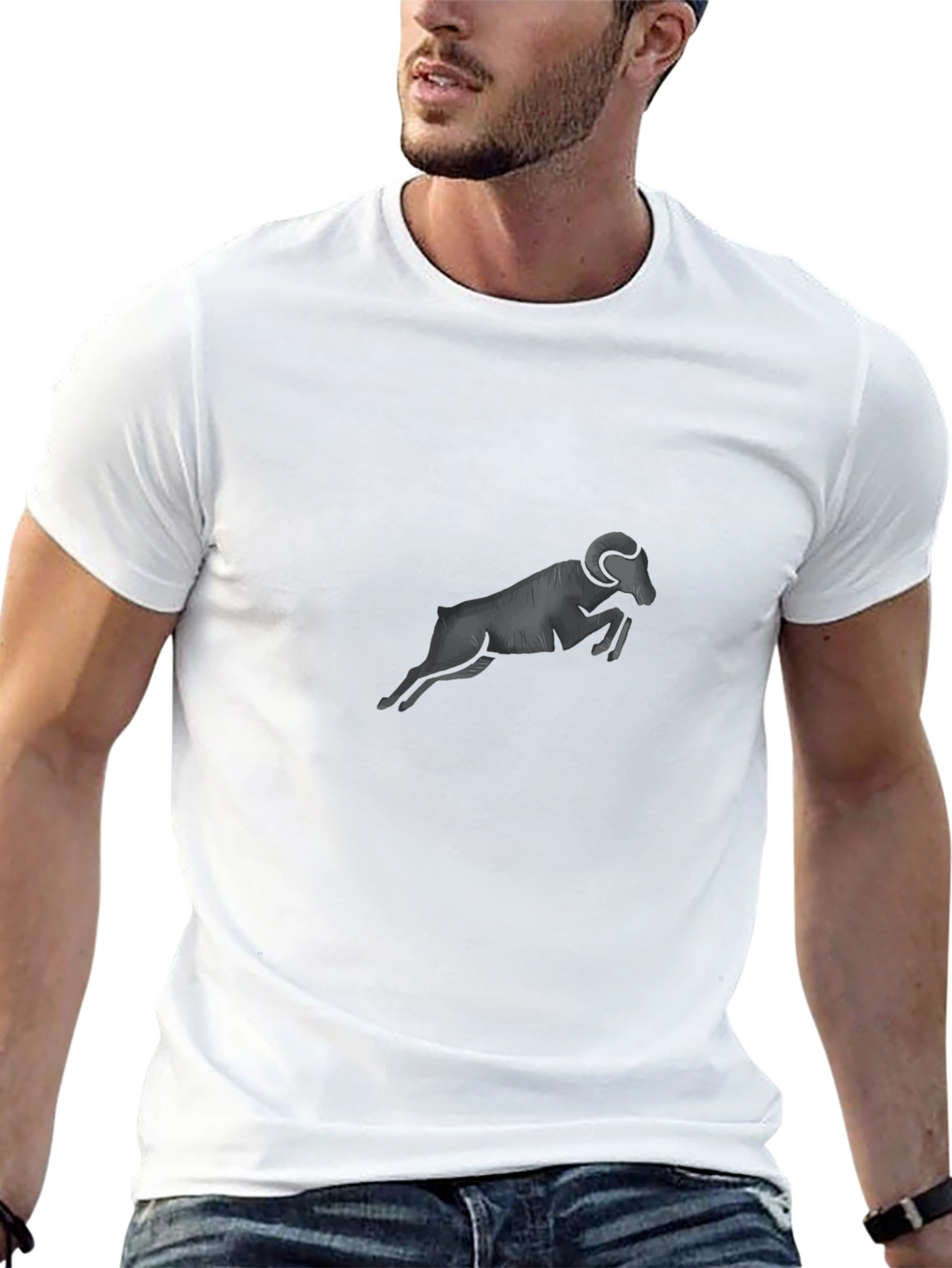 Mens Black T-Shirt - Ram Graphic Print