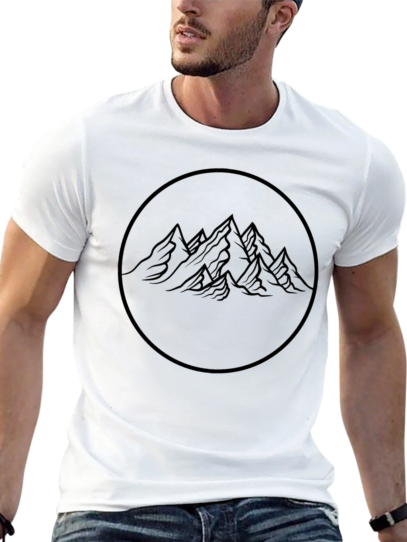 Mountain Circle Graphic Tee - Casual Black T-Shirt