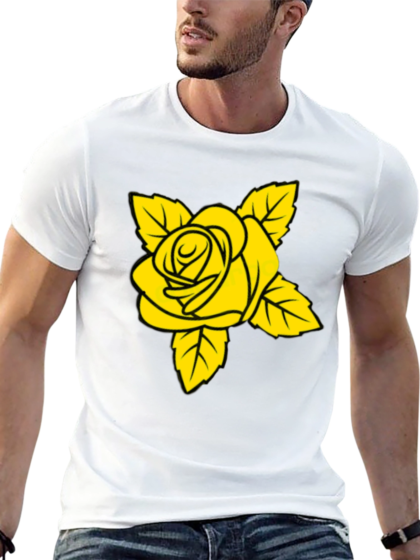 Black T-Shirt with Yellow Rose Graphic