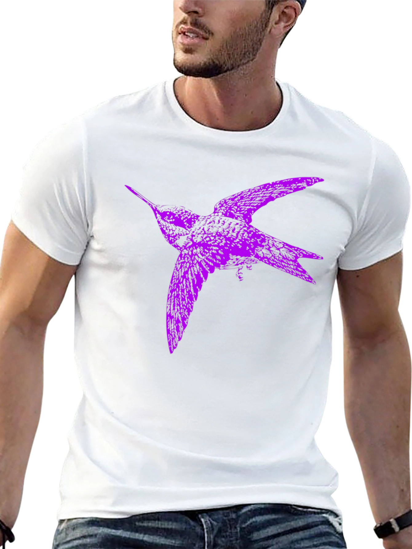 Purple Bird Graphic Tee - Black Cotton Blend T-Shirt