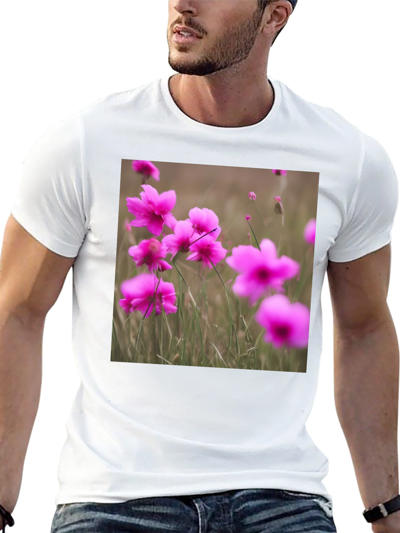 Black T-Shirt with Floral Design