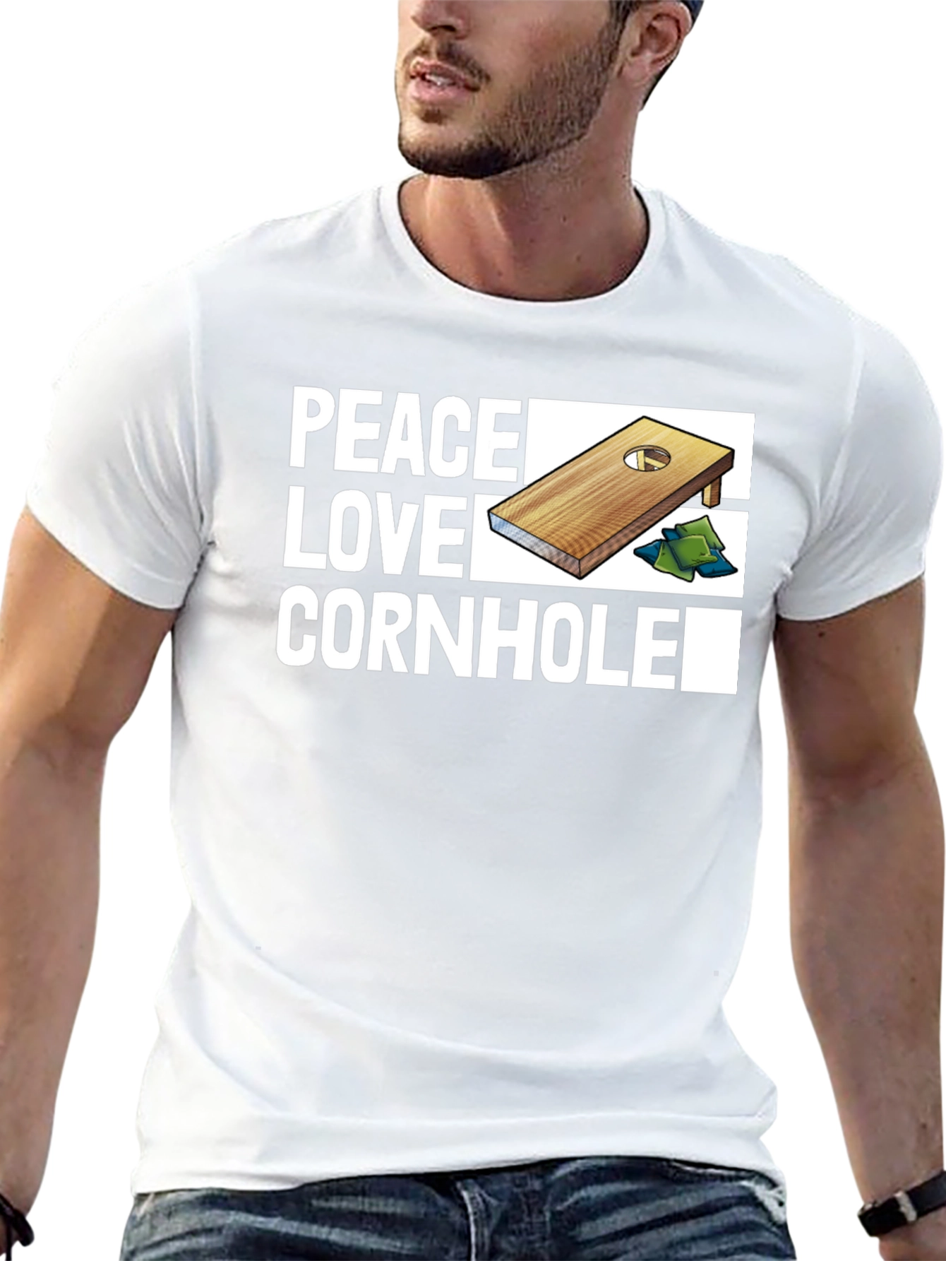 Peace Love Cornhole T-Shirt - Black