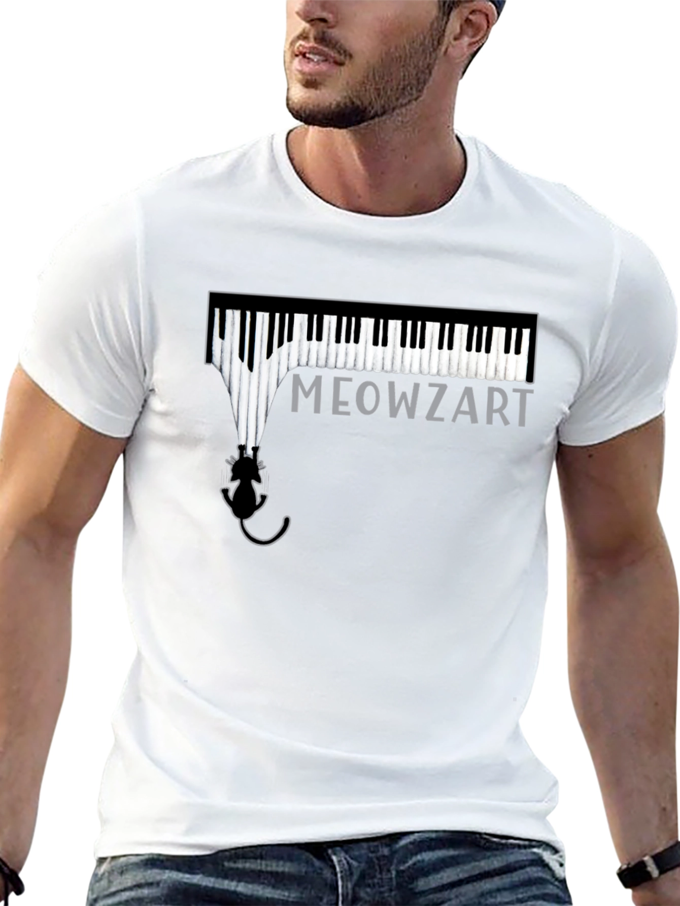 Meowzart Piano Cat T-Shirt - Black