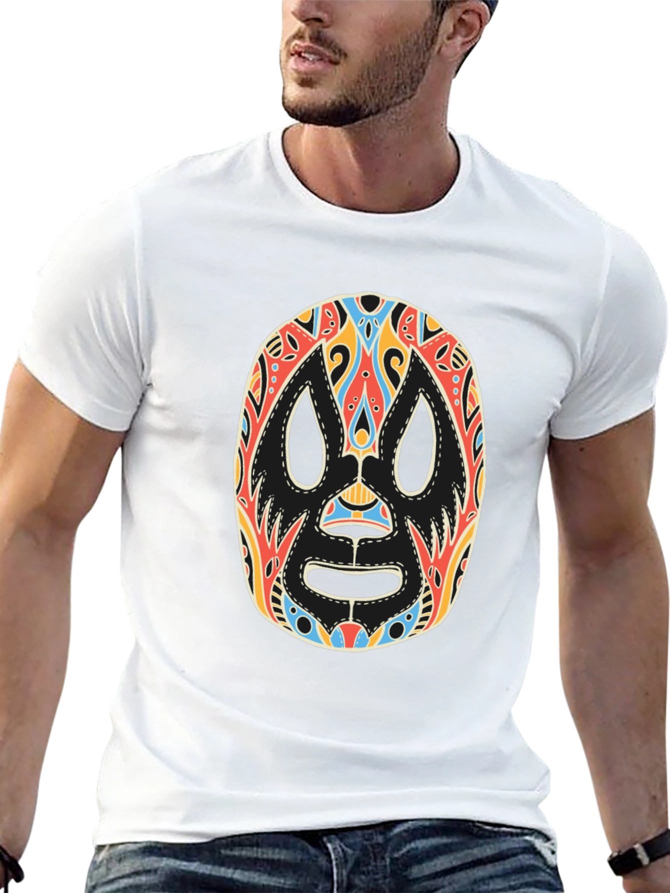 Lucha Libre Mask Graphic Tee - Black Cotton T-Shirt