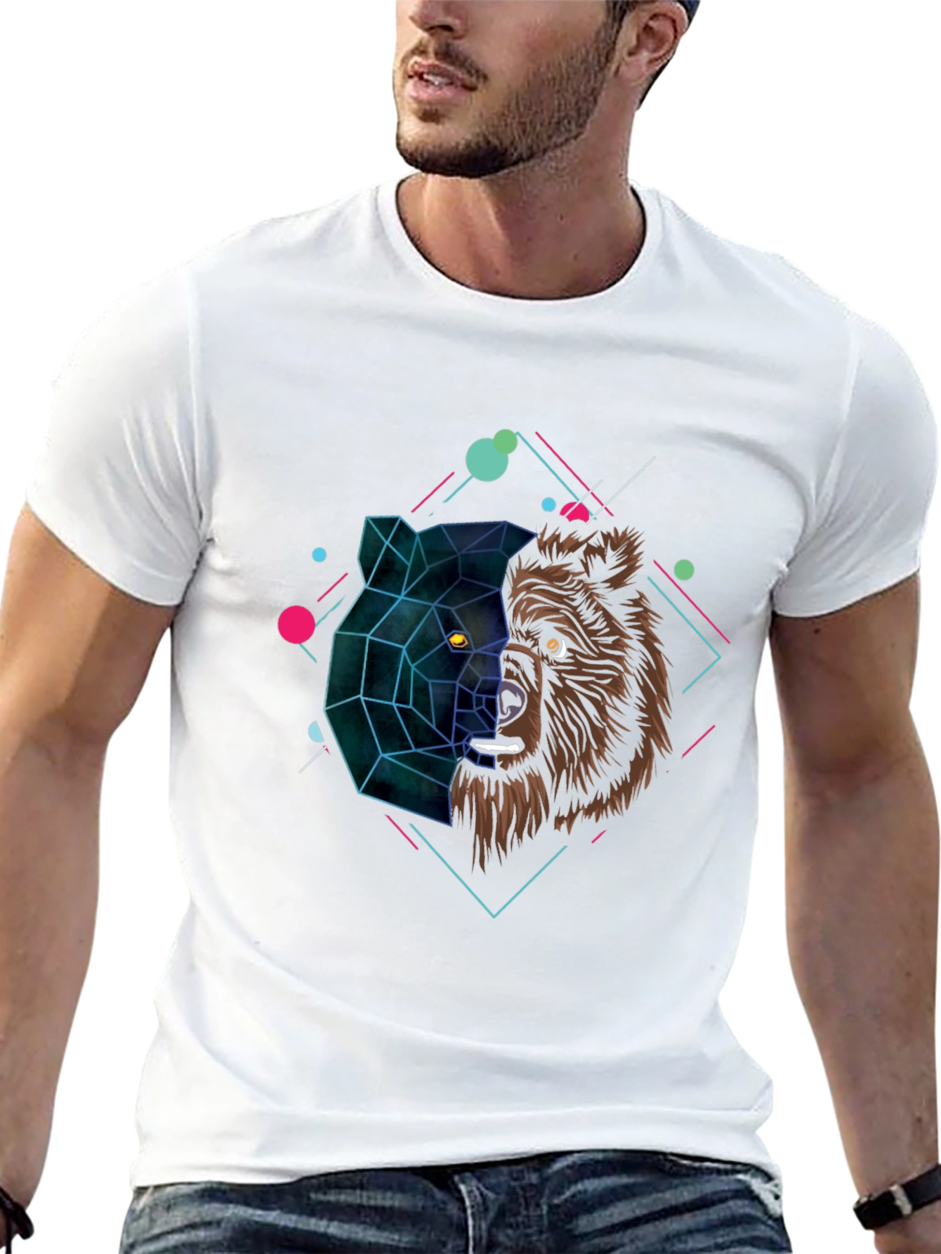 Geometric Bear Graphic Black T-Shirt