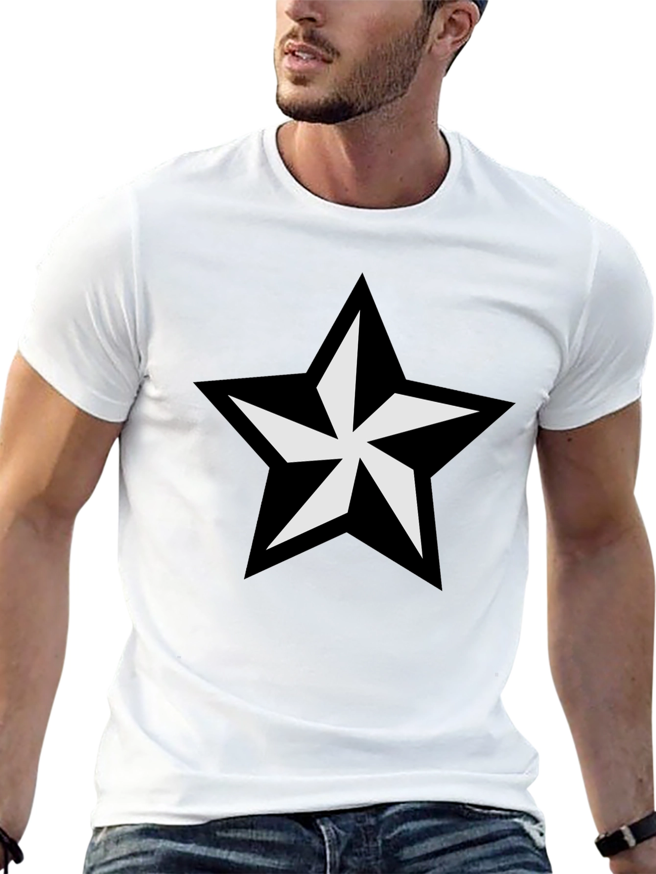Black T-Shirt with Bold Star Graphic