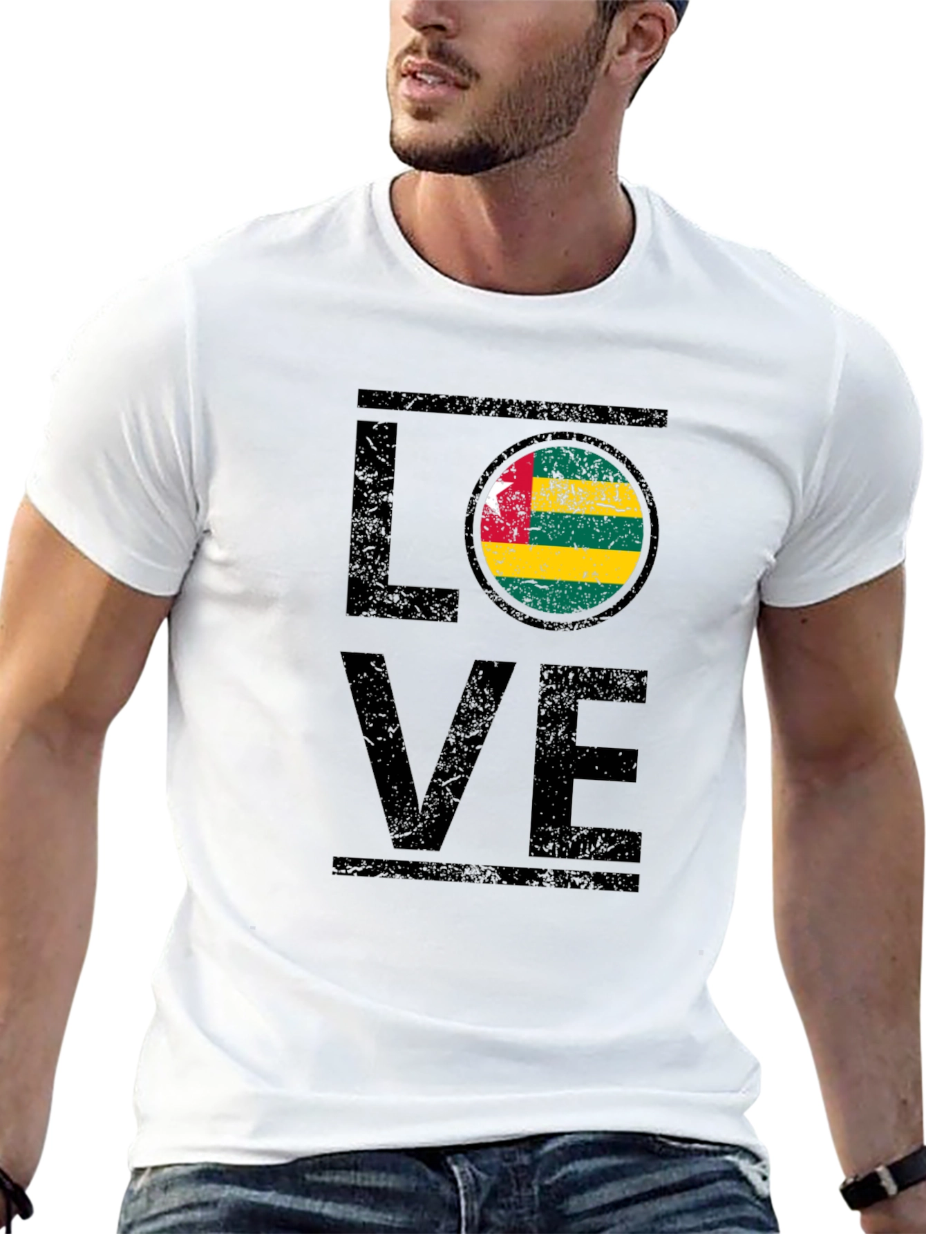 Togo Flag LOVE Graphic Black T-Shirt