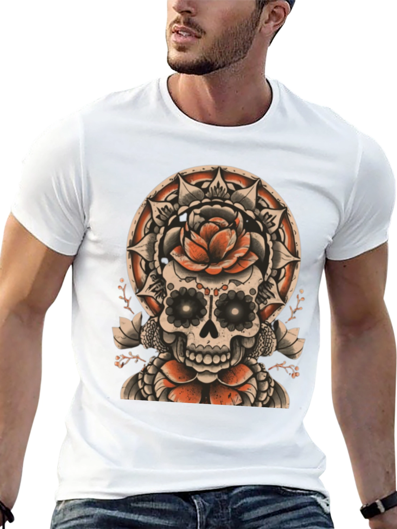 Skull & Rose Tattoo Style Graphic Tee