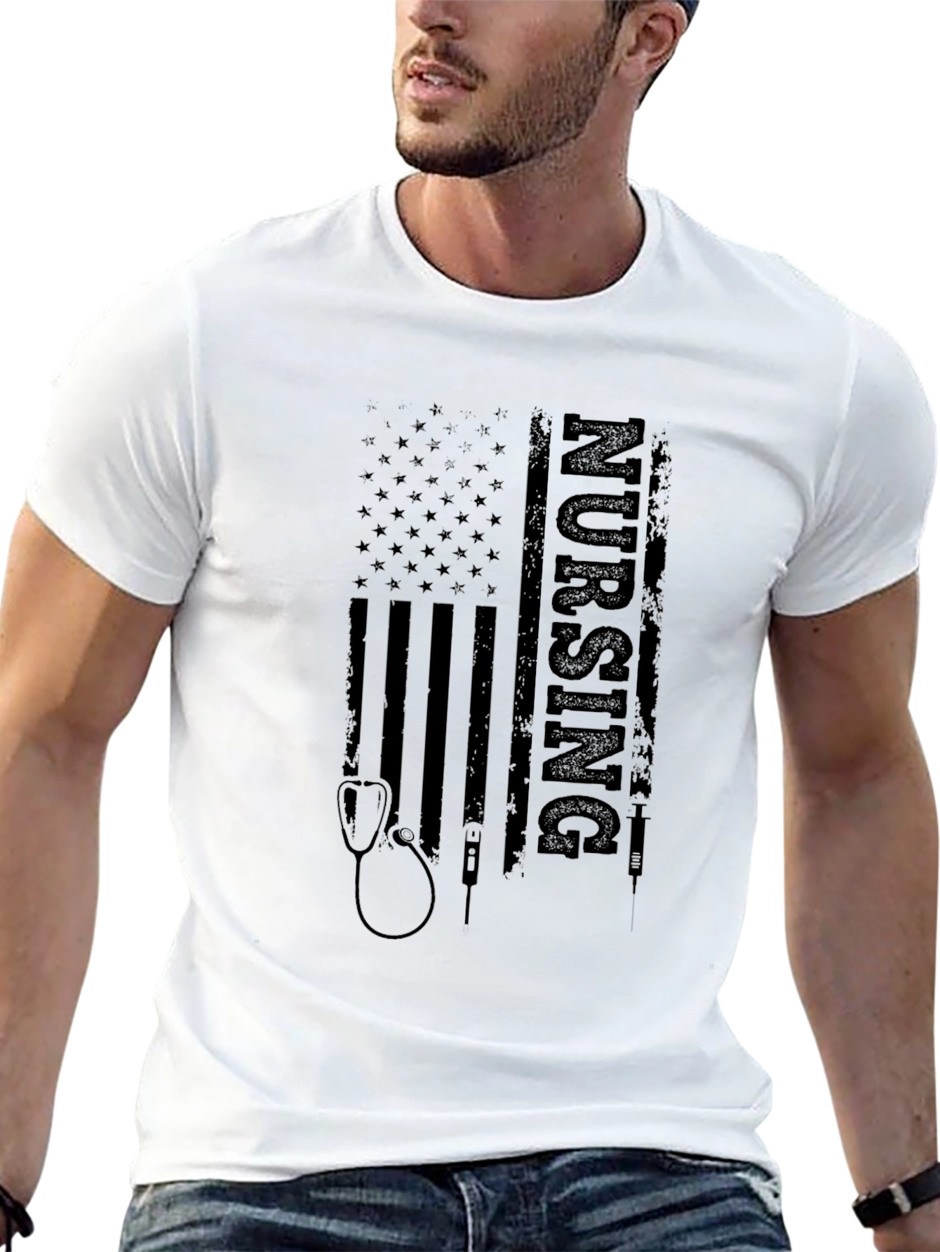Nursing American Flag Graphic Tee
