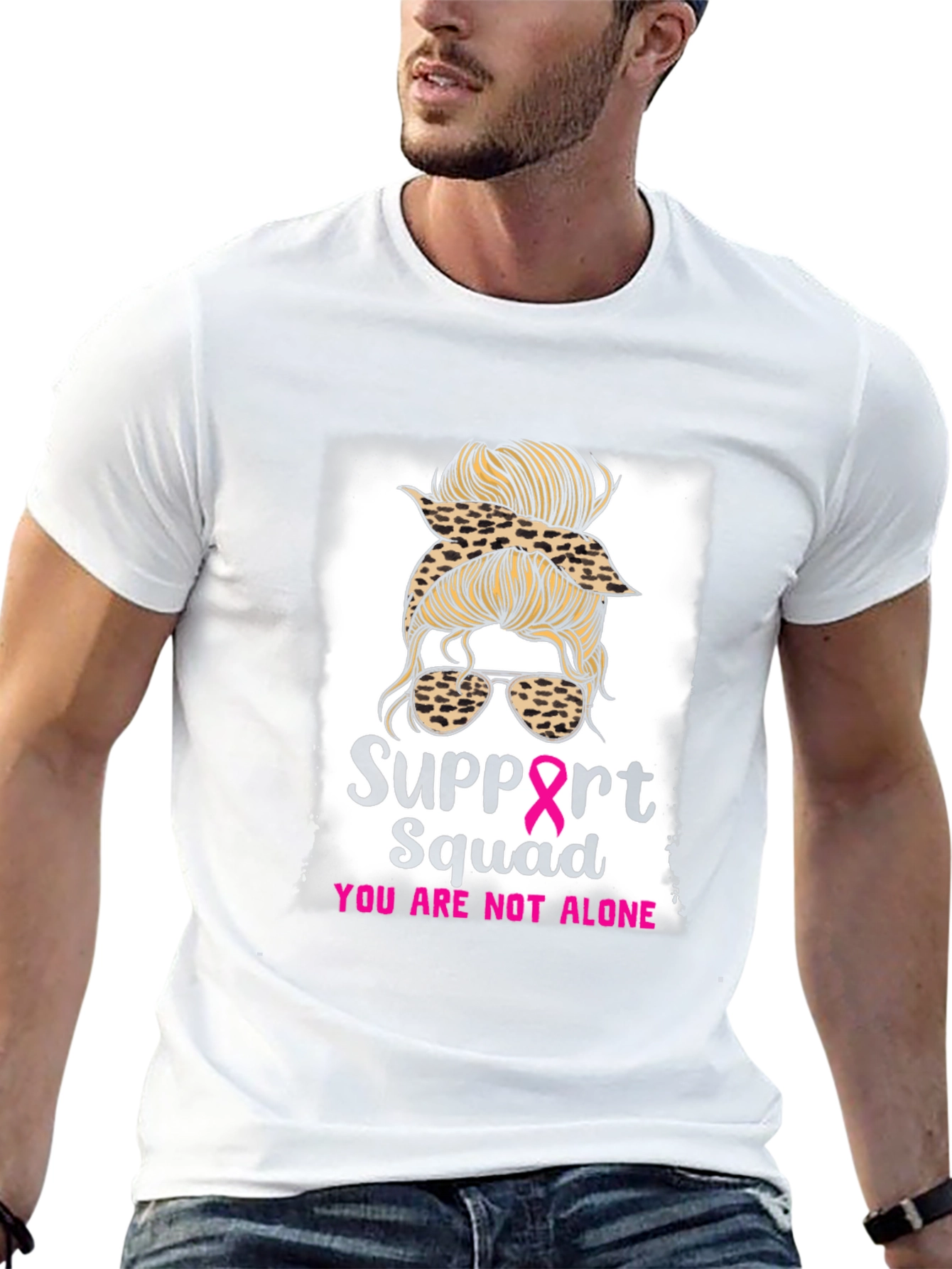 Support Squad Messy Bun Breast Cancer Awareness T-Shirt