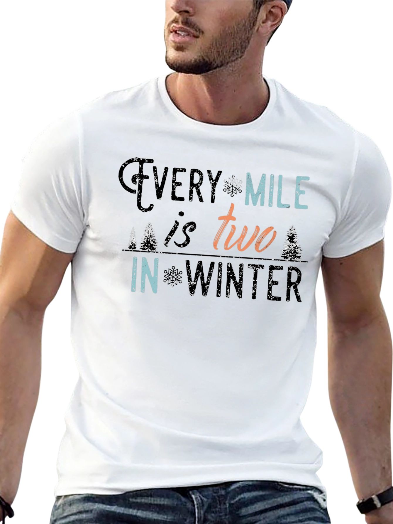 Every Mile is Two in Winter Black T-Shirt