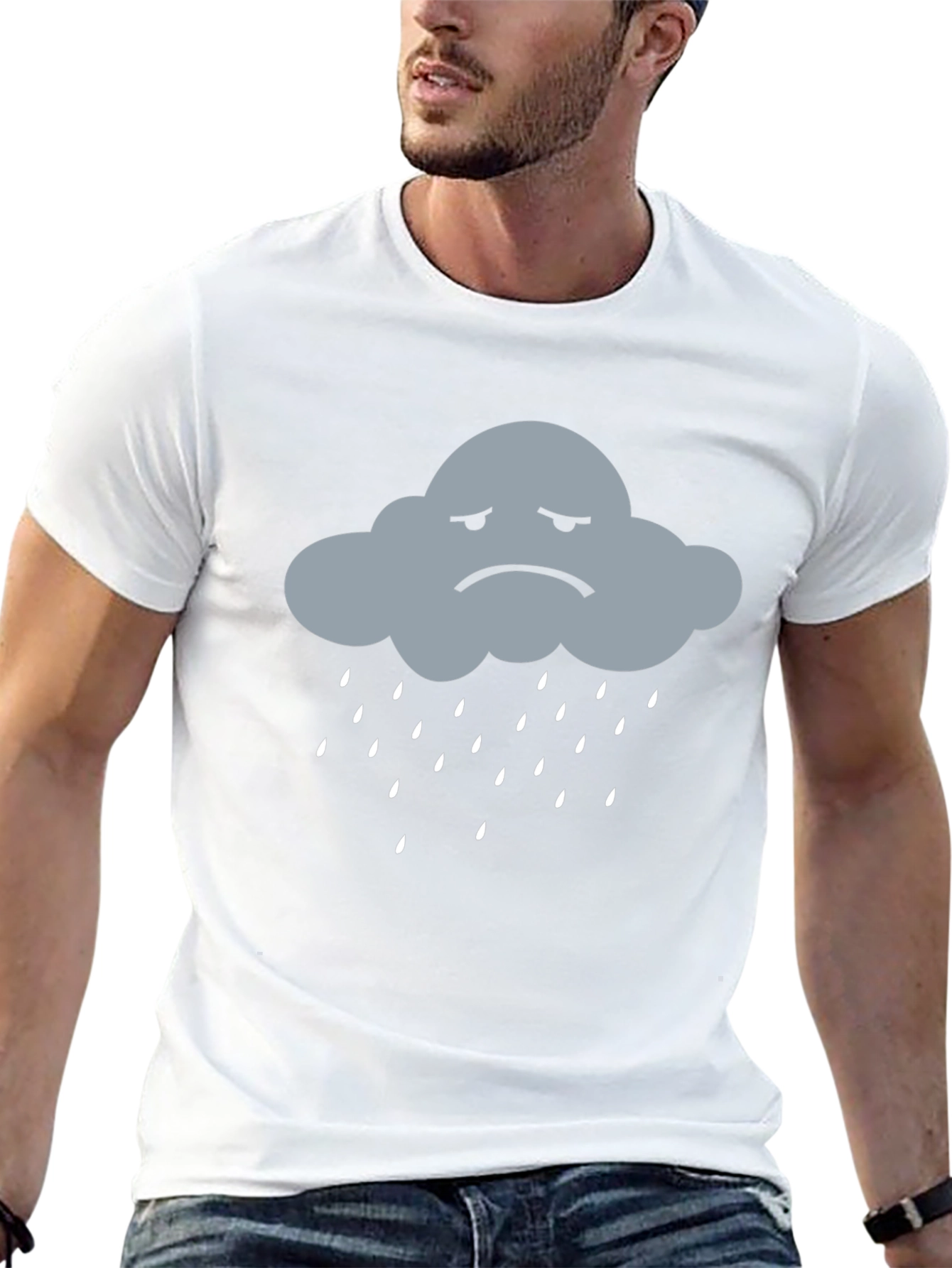 Sad Cloud Rain T-Shirt - Black Cotton Blend Tee