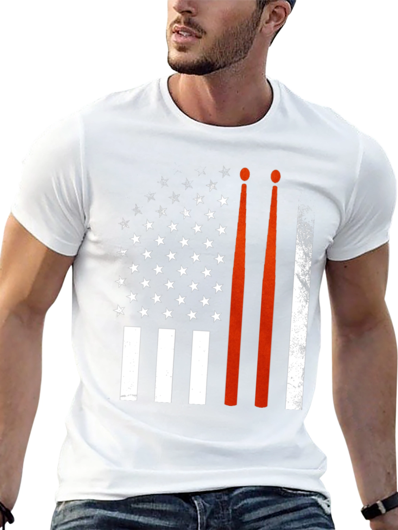 Drum Sticks American Flag Graphic T-Shirt