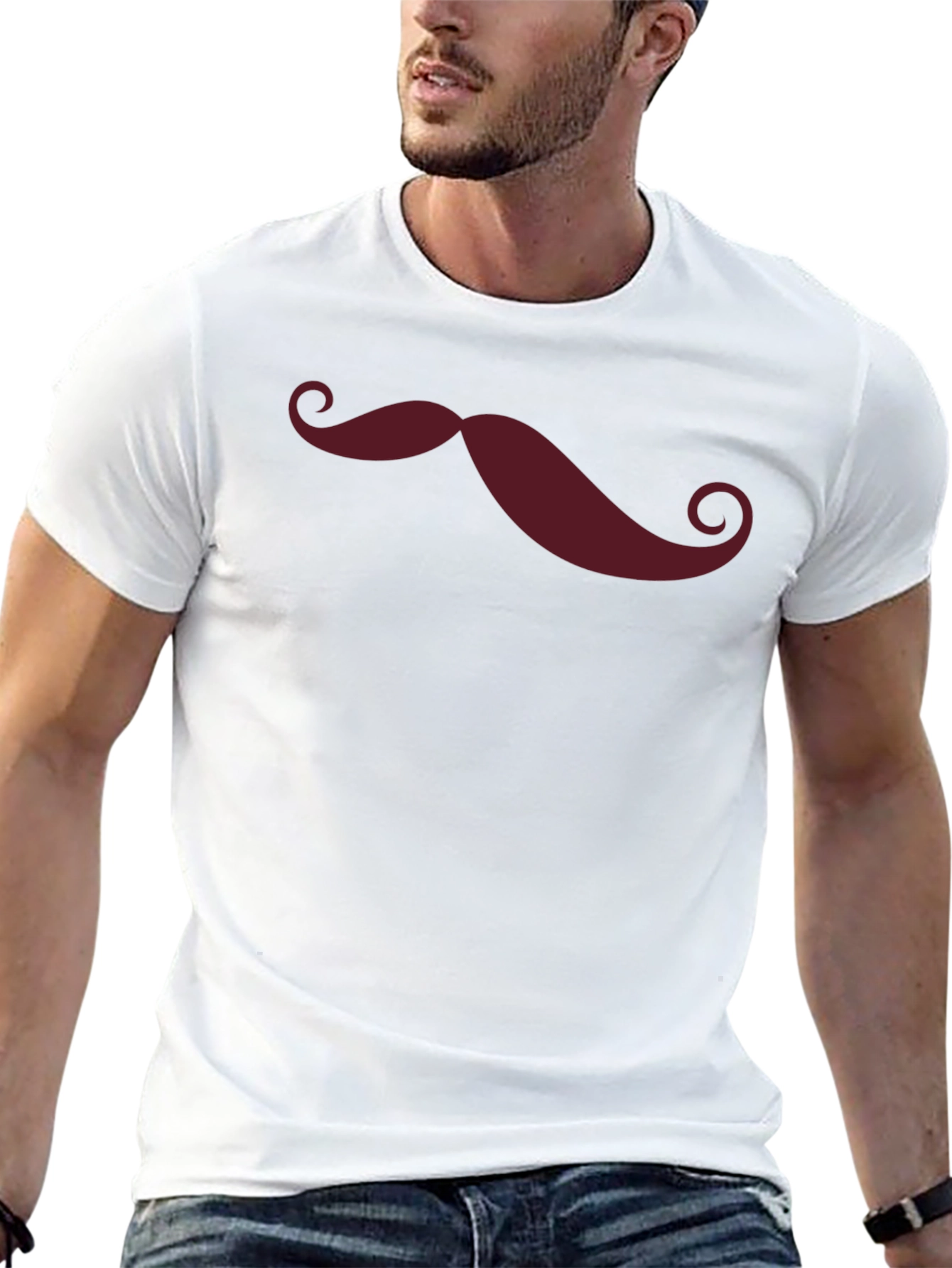 Mustache Graphic Print Crew Neck Tee
