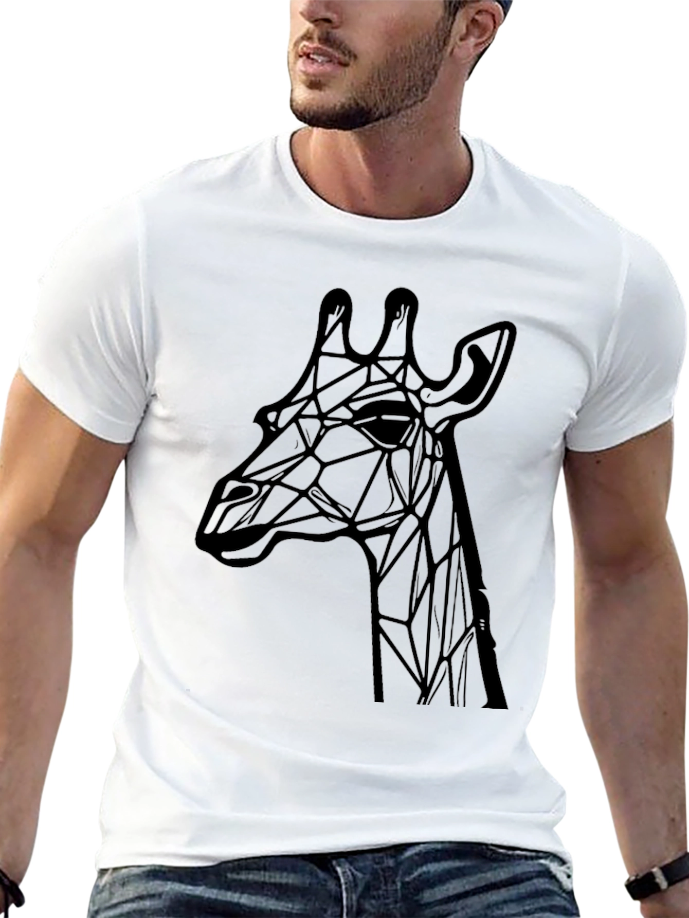 Geometric Giraffe Graphic Tee - Modern Black T-Shirt