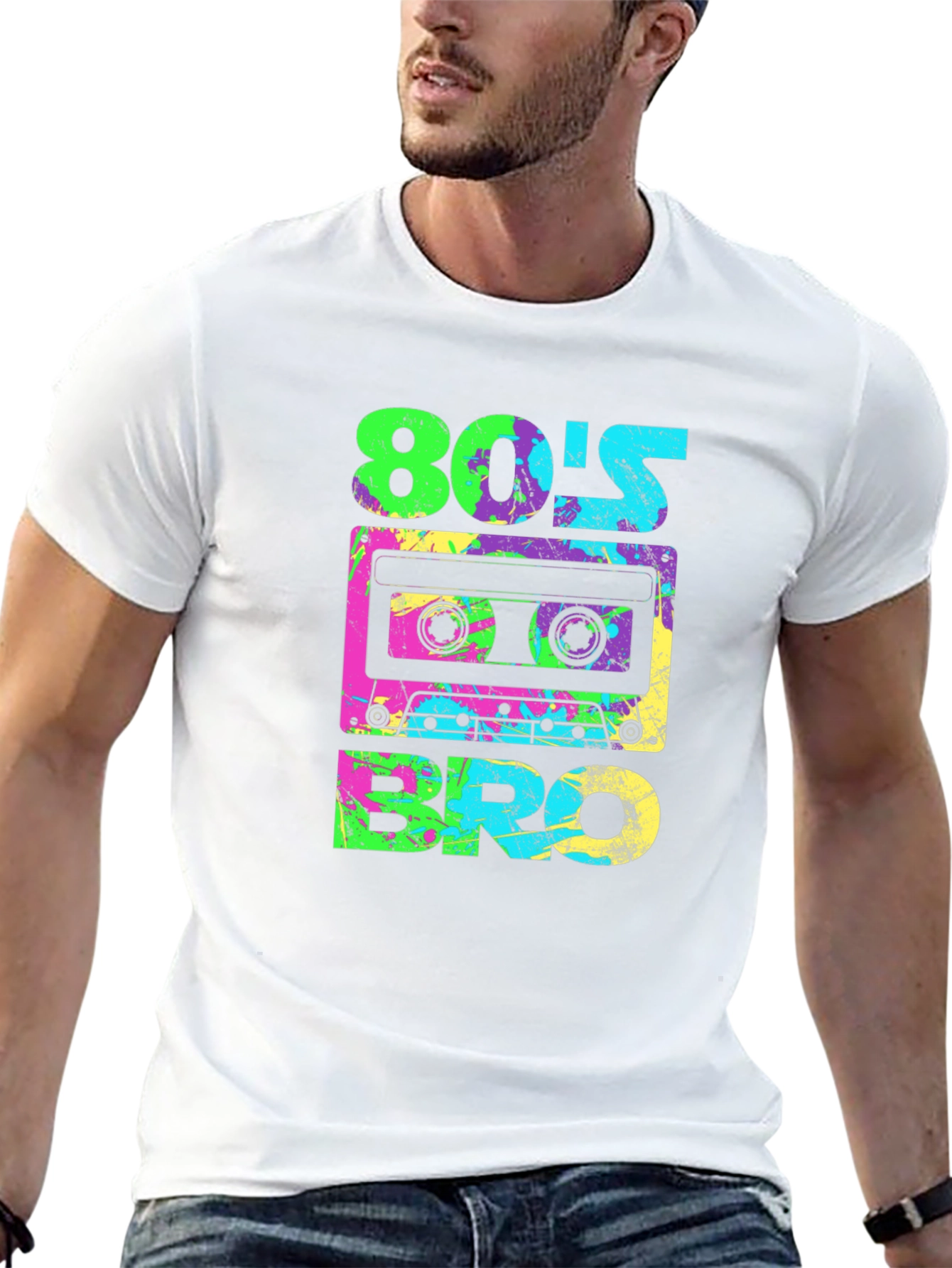 Retro 80s Bro Graphic Tee - Cassette Tape Design