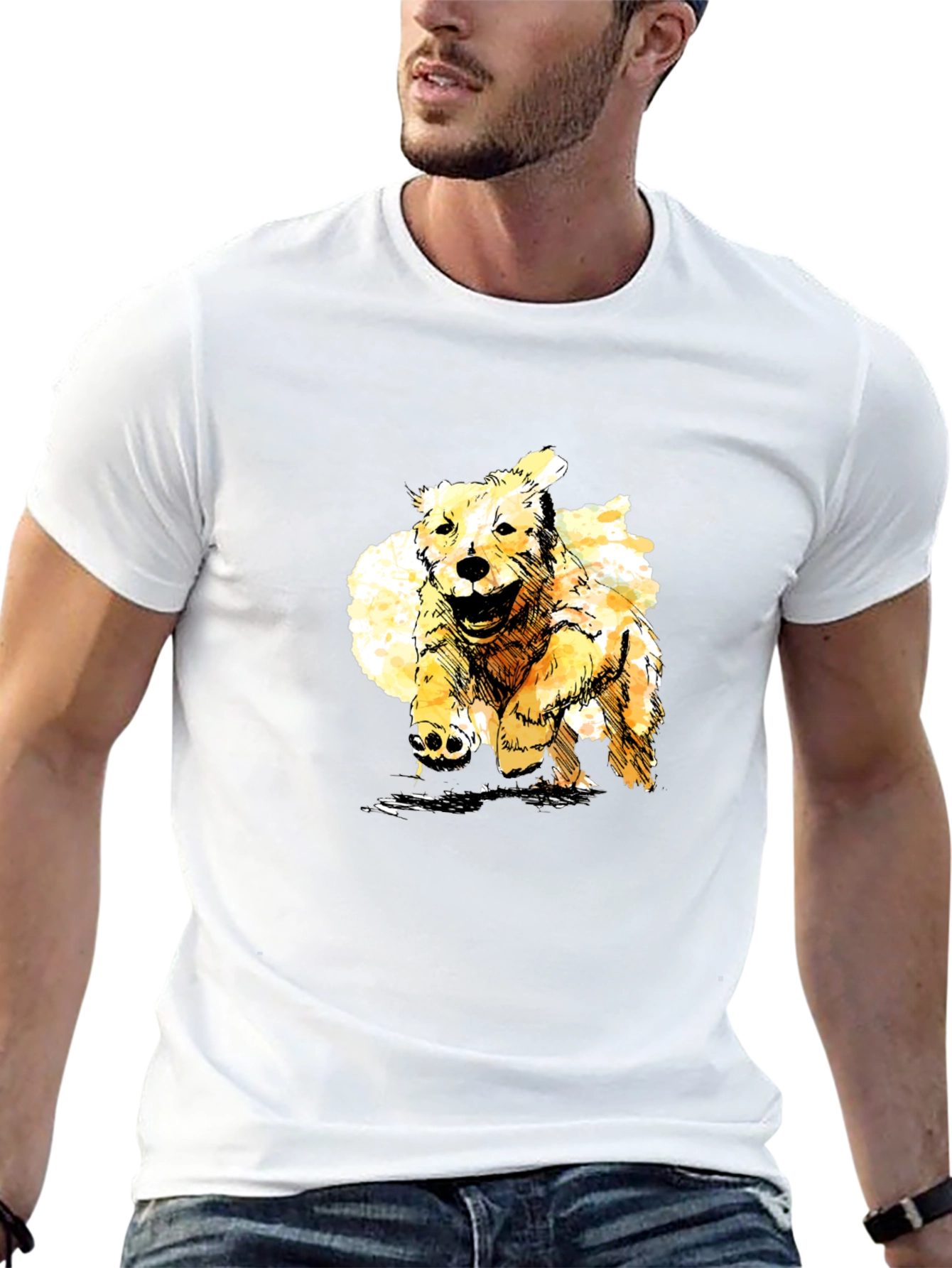 Golden Retriever Sketch Black T-Shirt