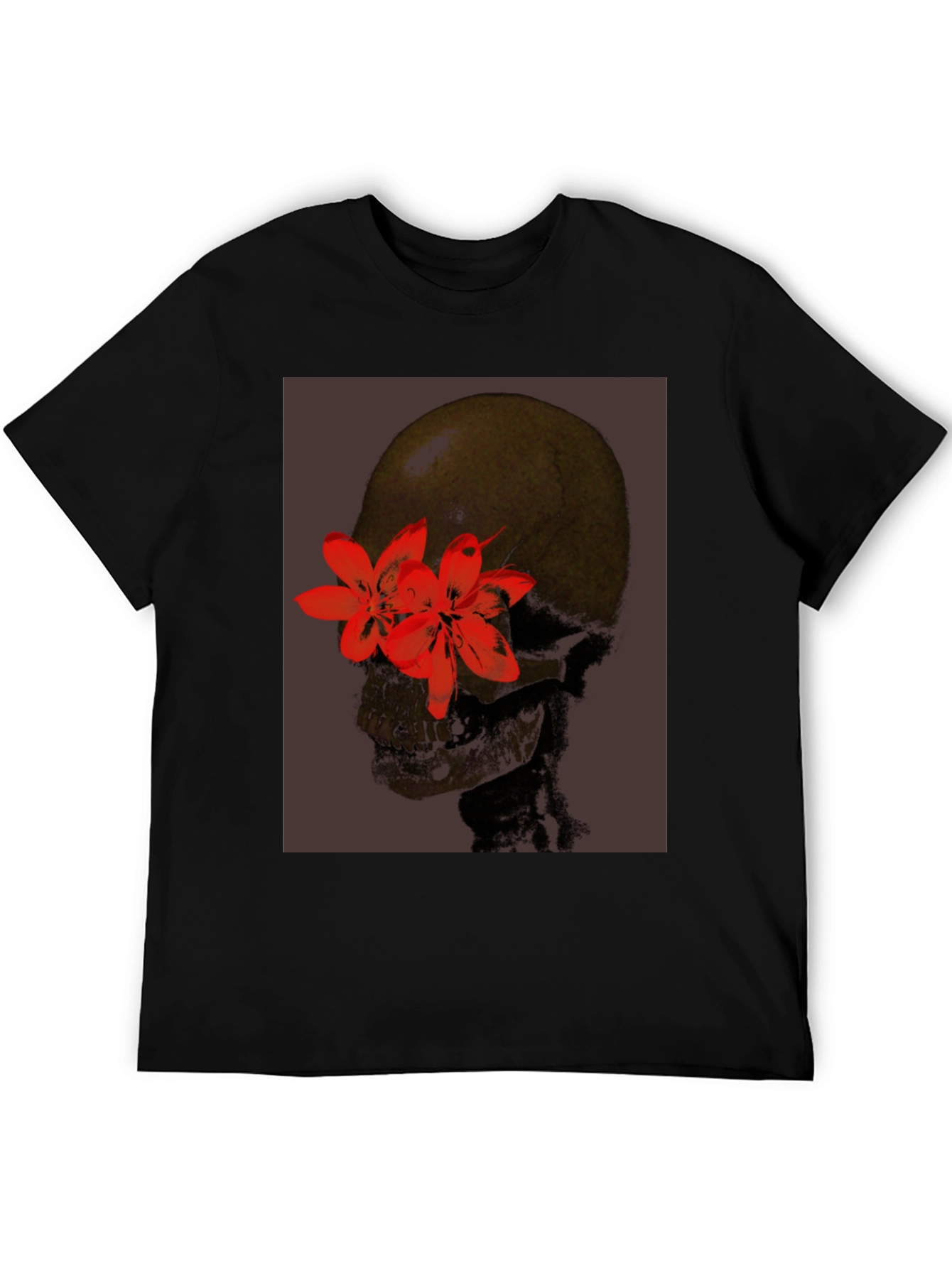 Skull and Flowers Graphic Tee - Edgy Style