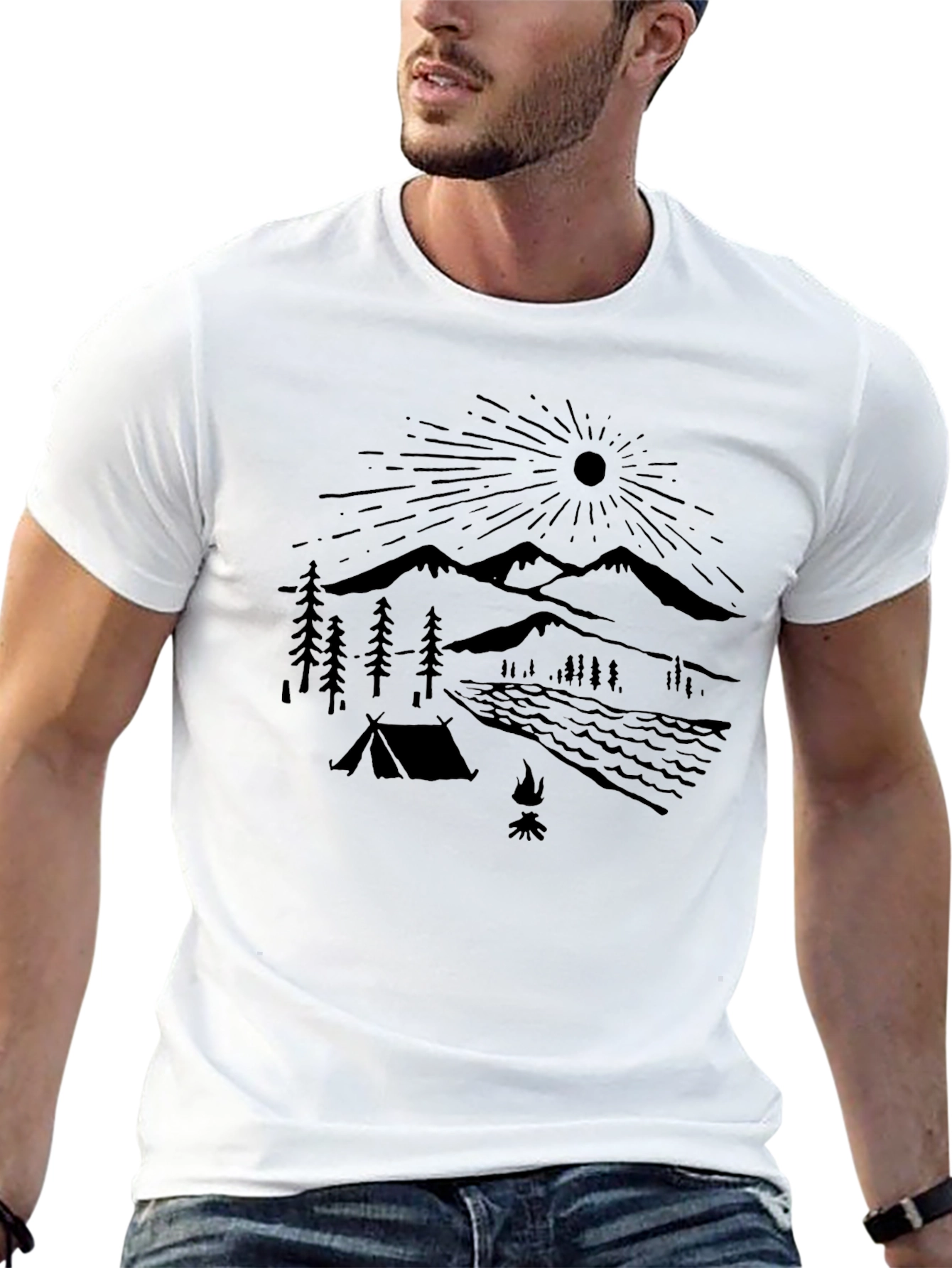 Nature Camping Graphic Tee - Black Cotton Comfort