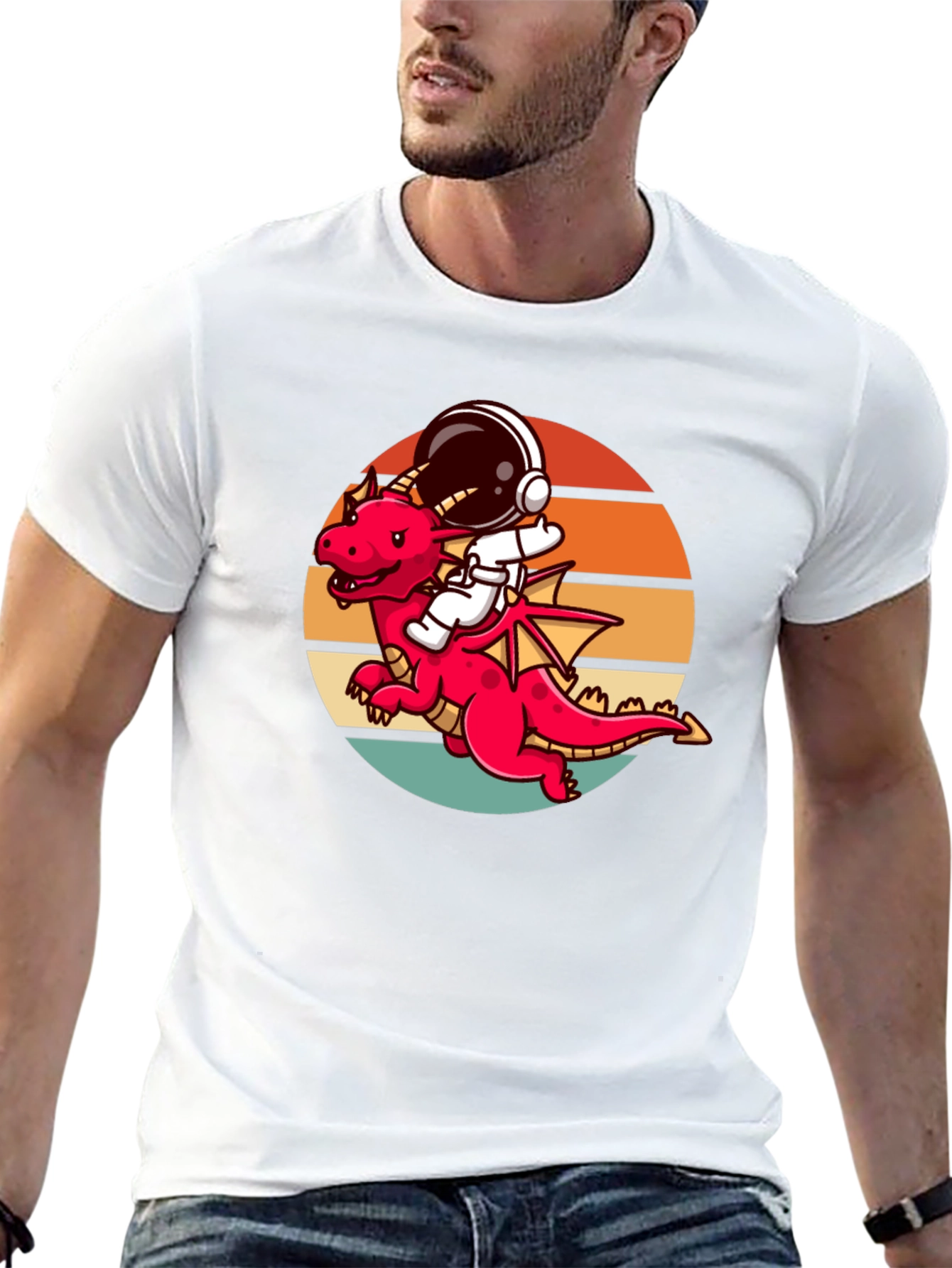 Astronaut Dragon Graphic Tee - Unique Design Black Shirt