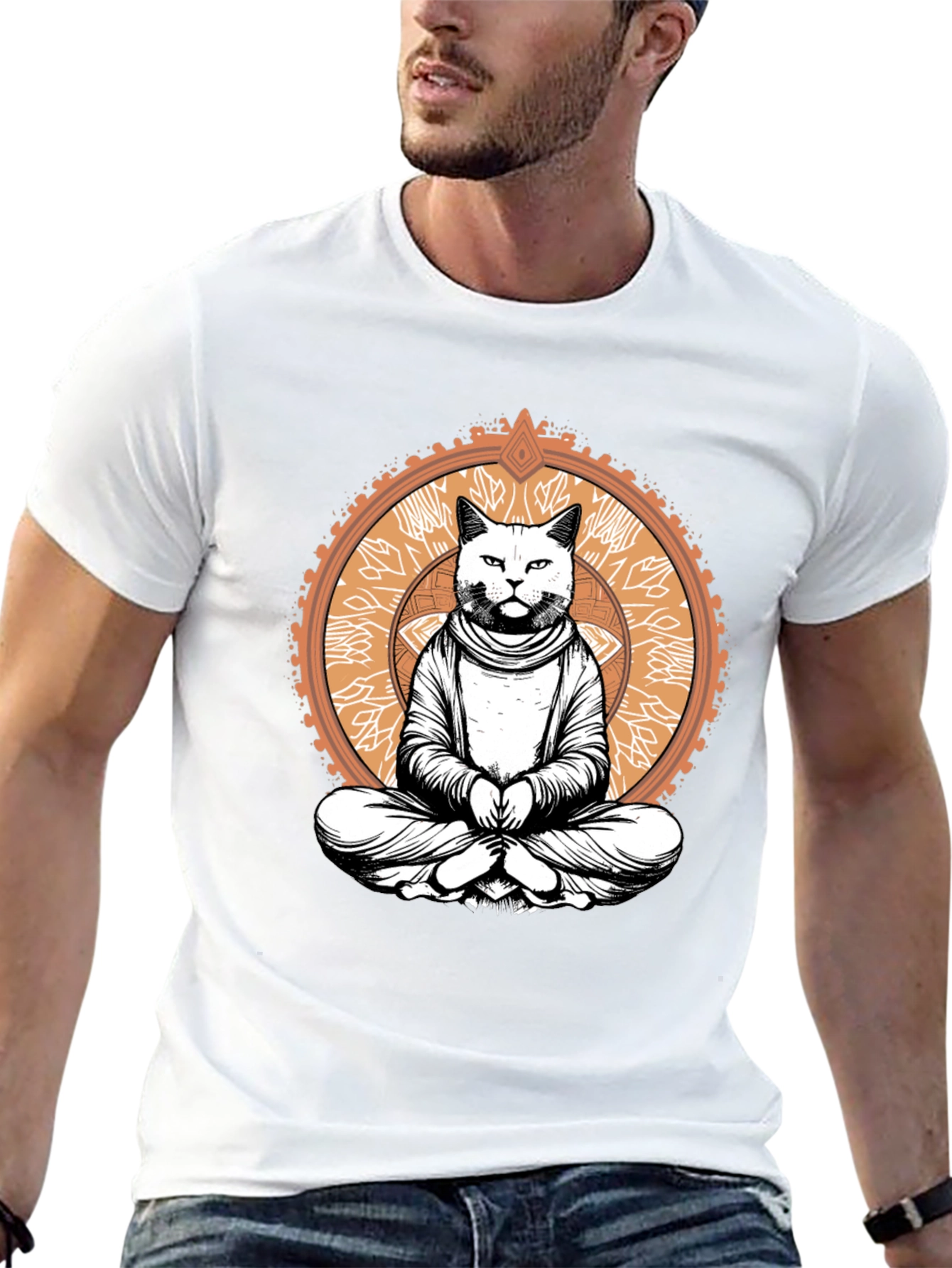 Zen Cat Graphic Tee - Black Cotton Comfort