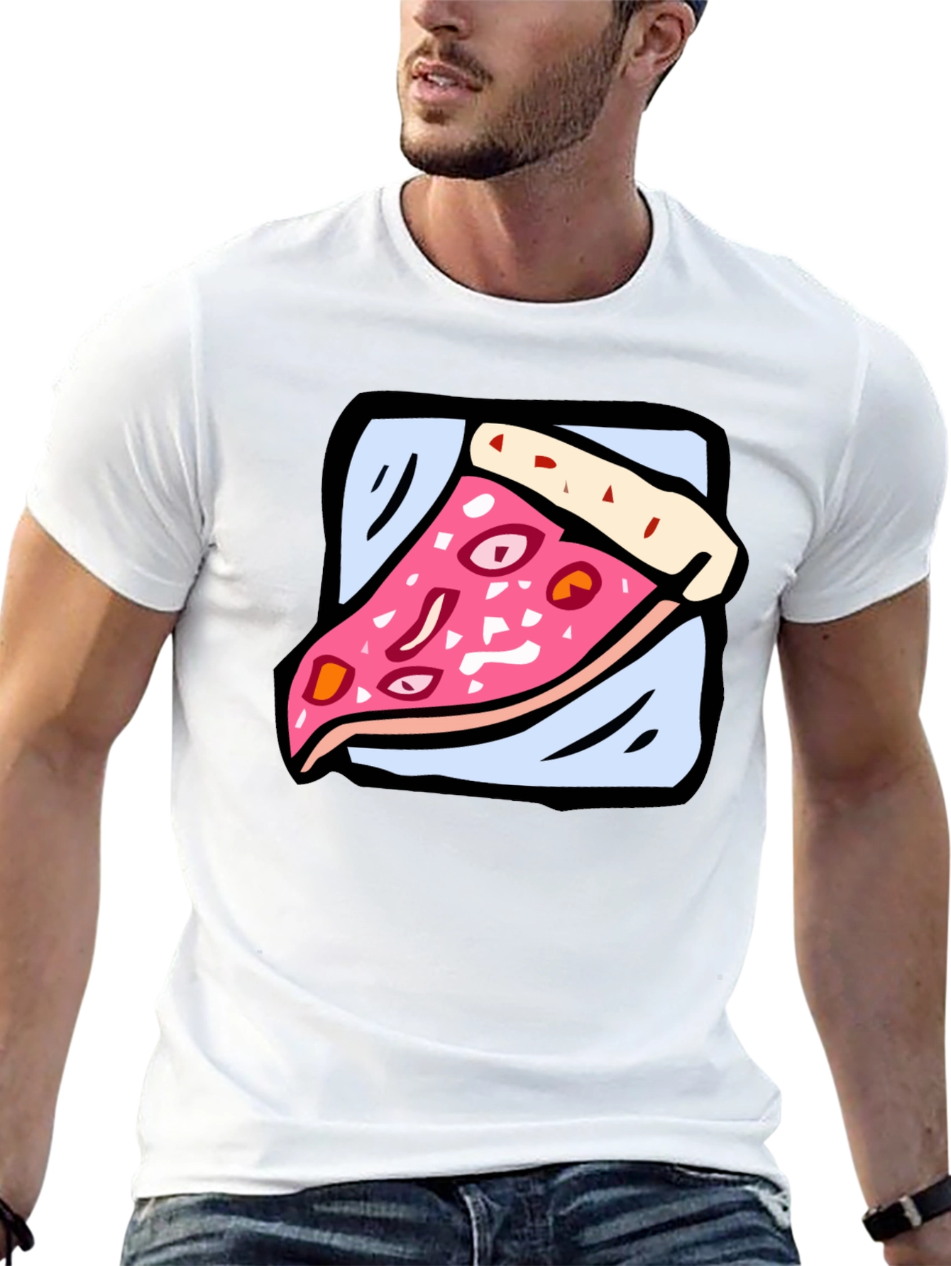 Pizza Slice Graphic Tee - Cartoon Food T-Shirt