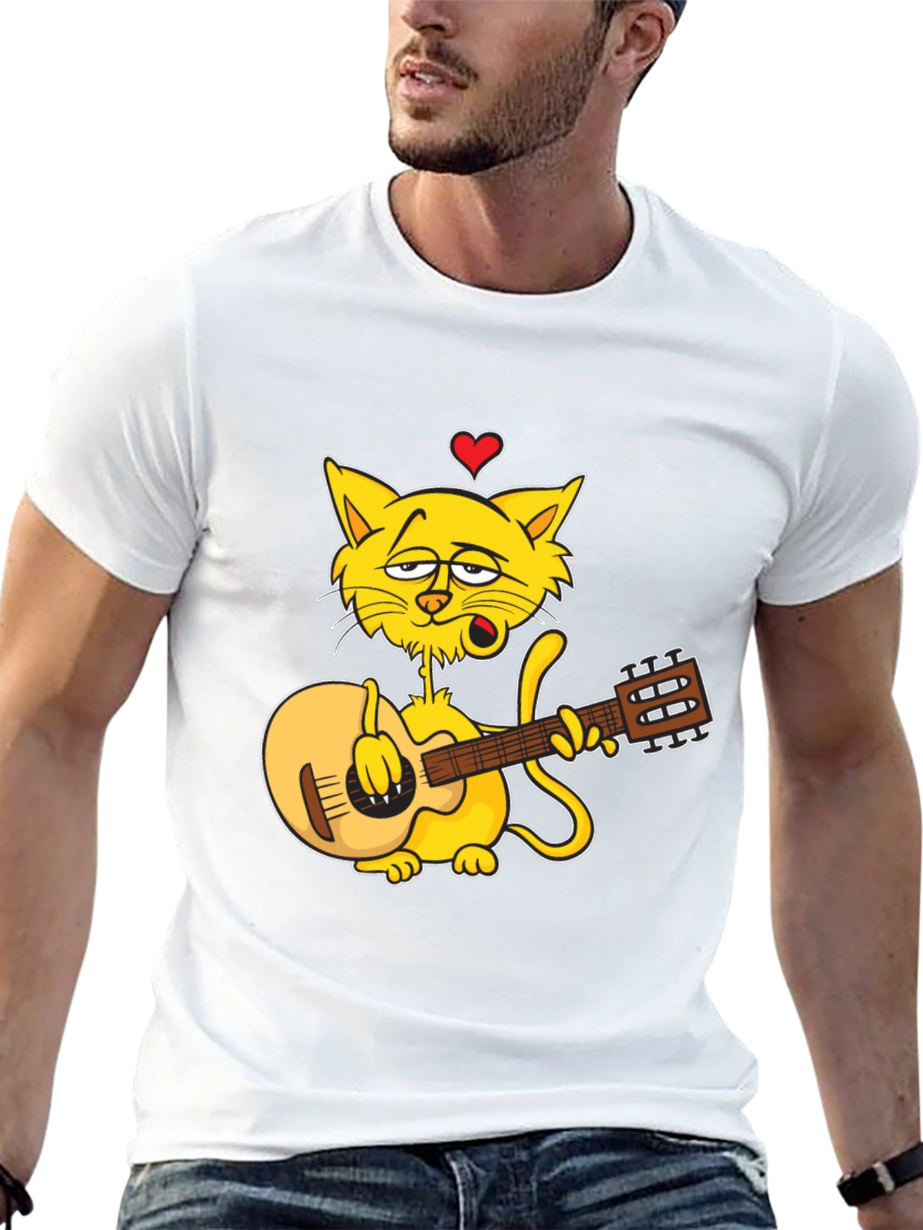 Cat Guitarist Graphic Black T-Shirt