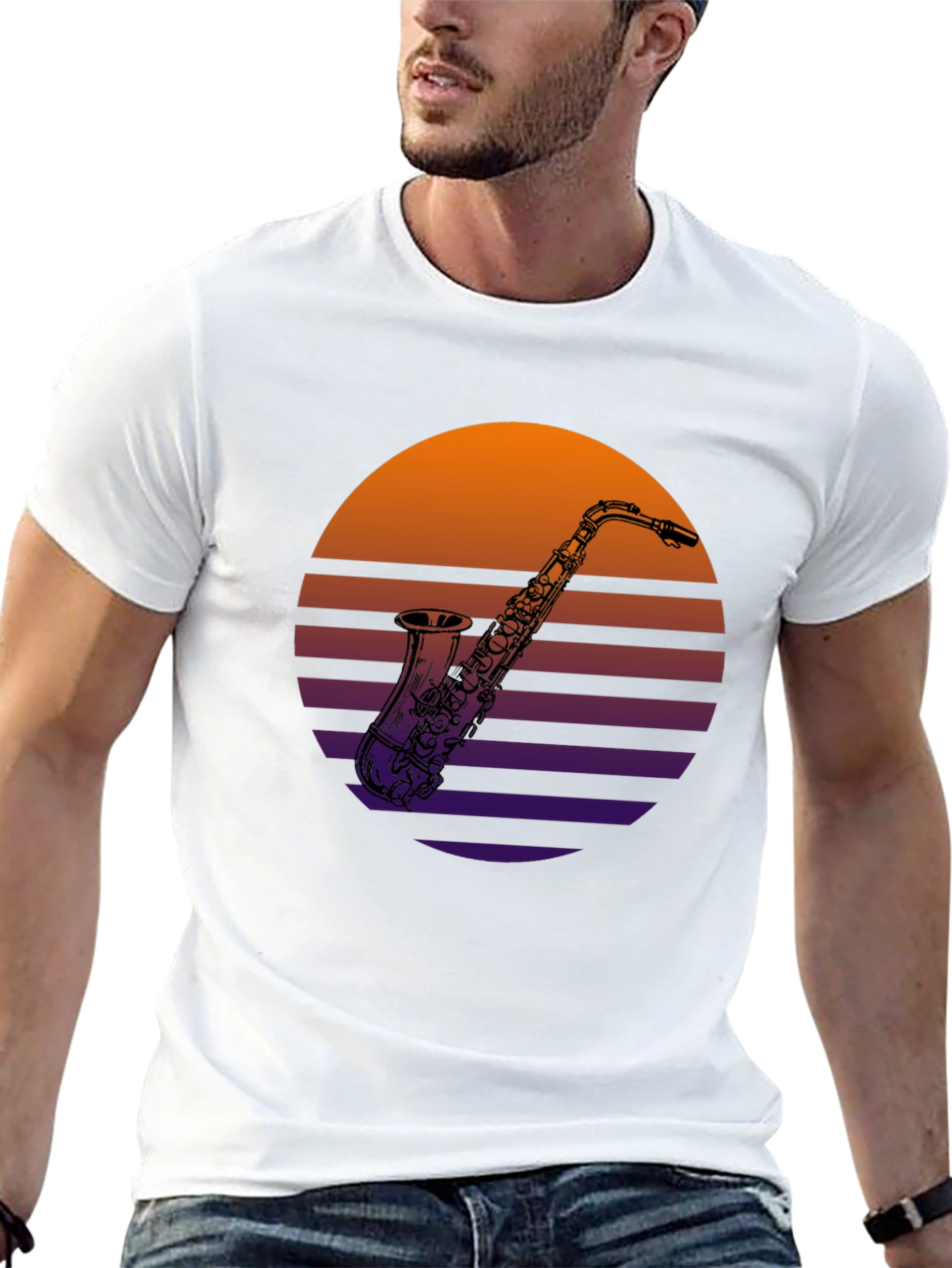 Retro Saxophone Sunset T-Shirt - Music Lover Tee
