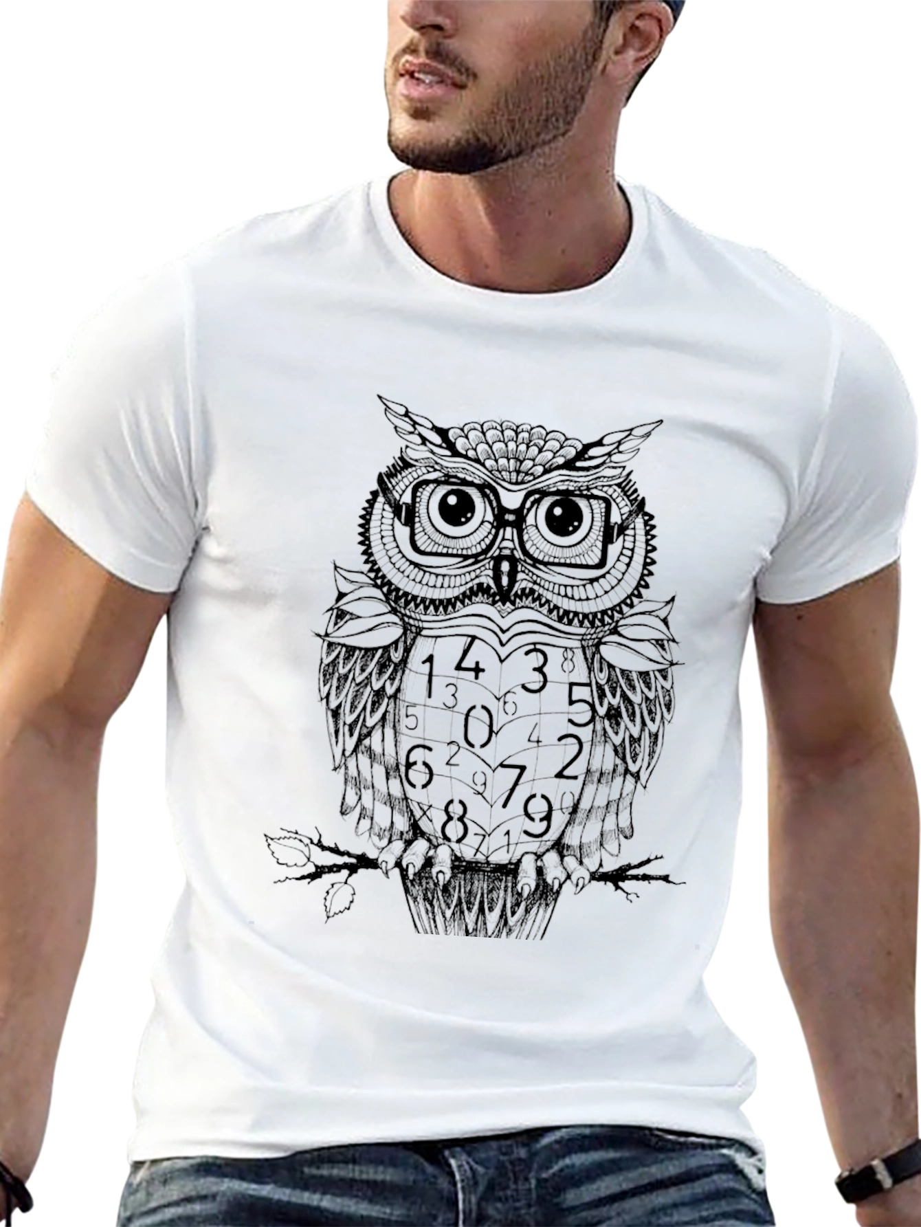 Numerology Owl Graphic Print Black T-Shirt