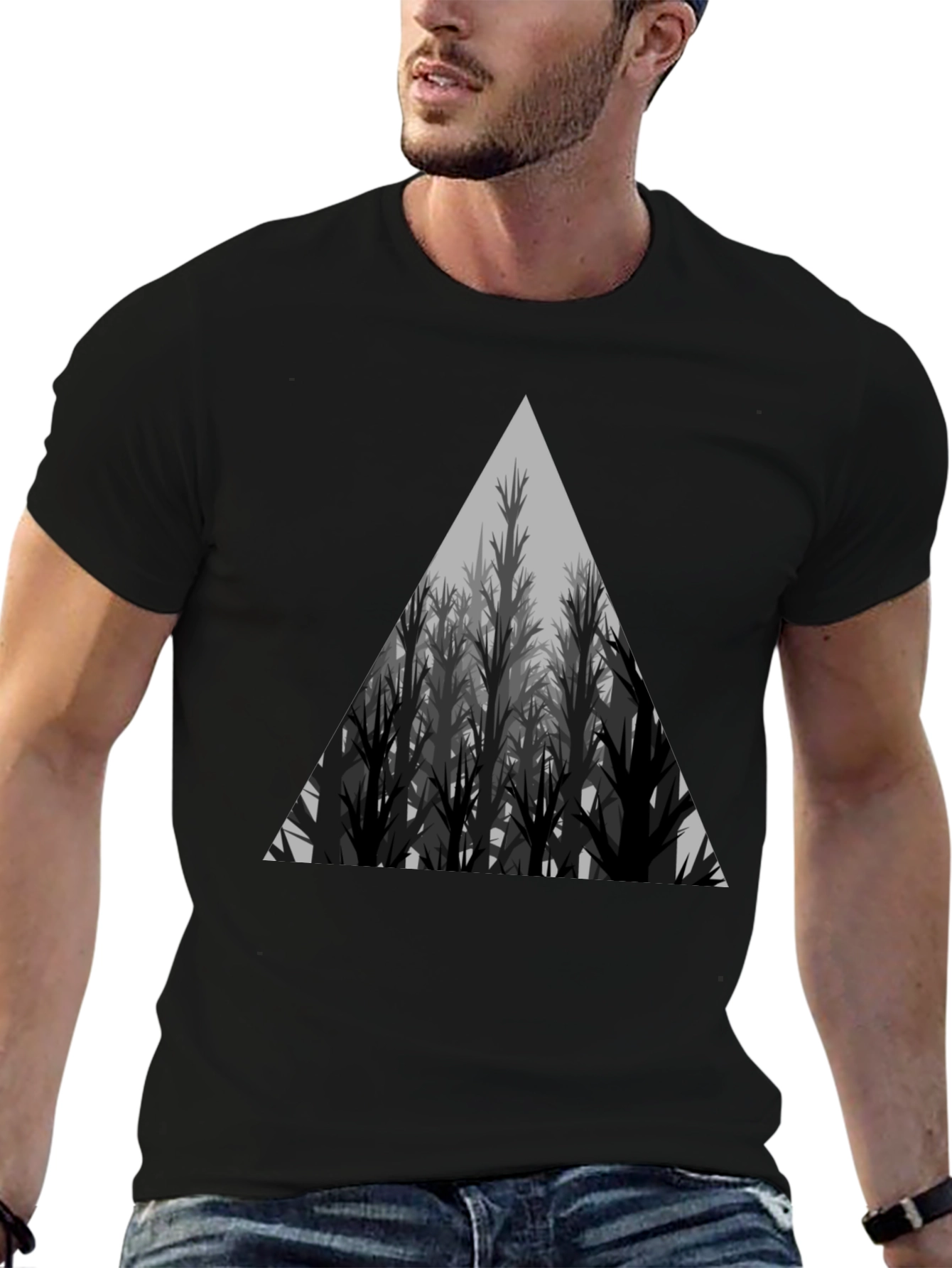 Triangular Forest Graphic Tee - Stylish Black T-Shirt