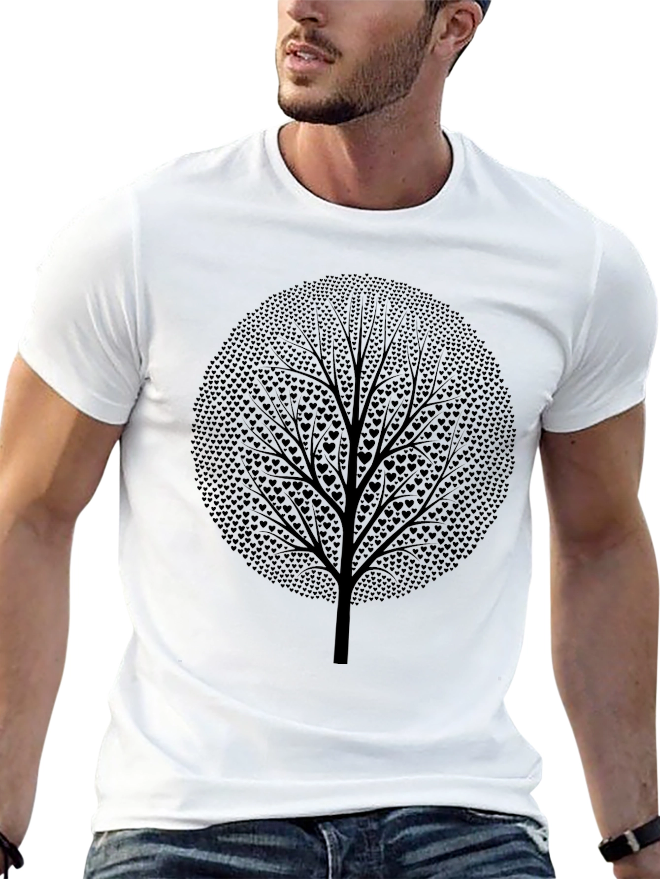 Heart Tree Black Graphic Tee - Nature Lovers T-Shirt