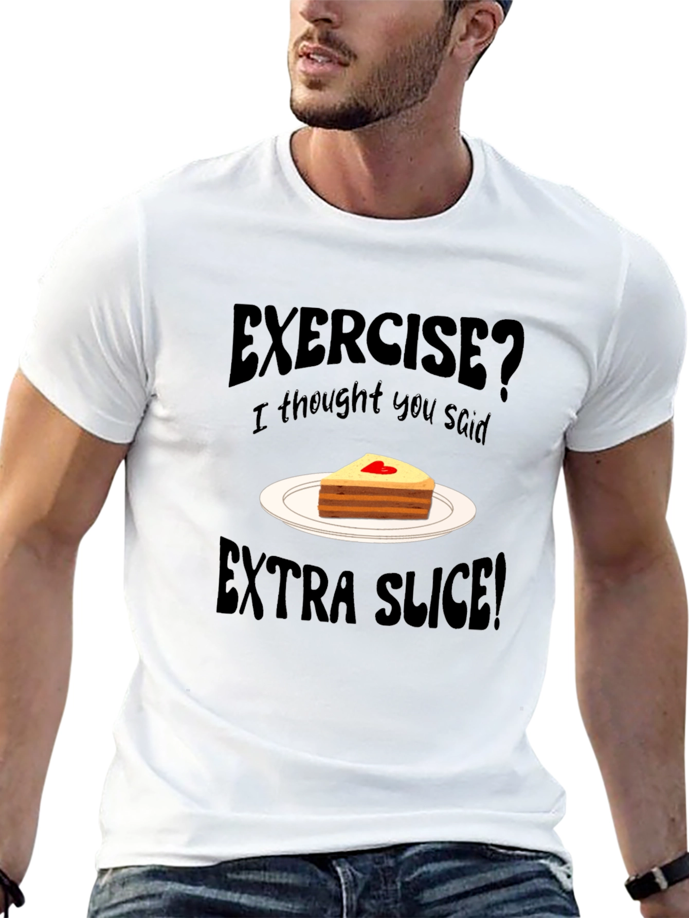 Exercise? Extra Slice! Black Novelty T-Shirt