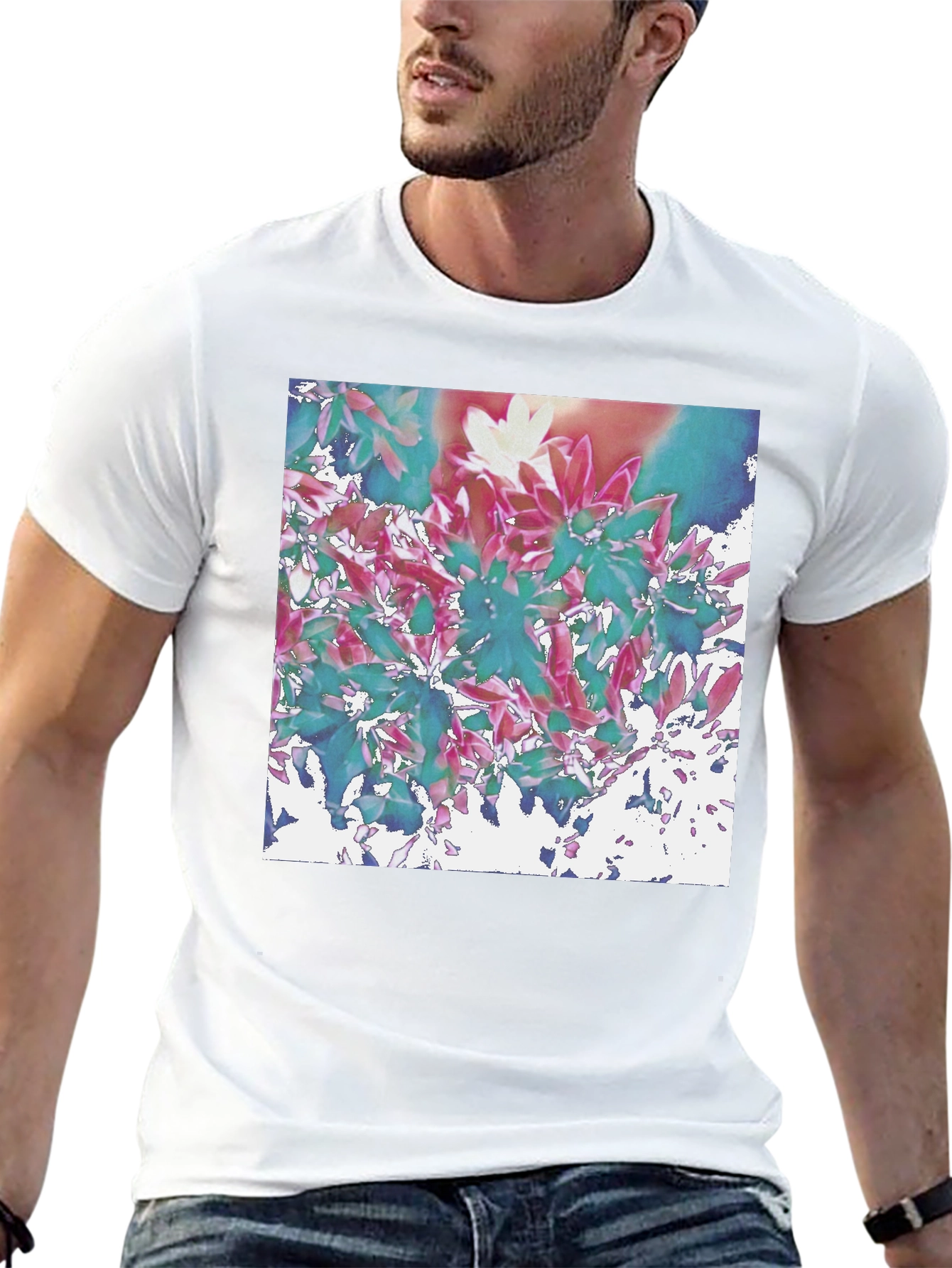 Abstract Floral Print Black T-Shirt