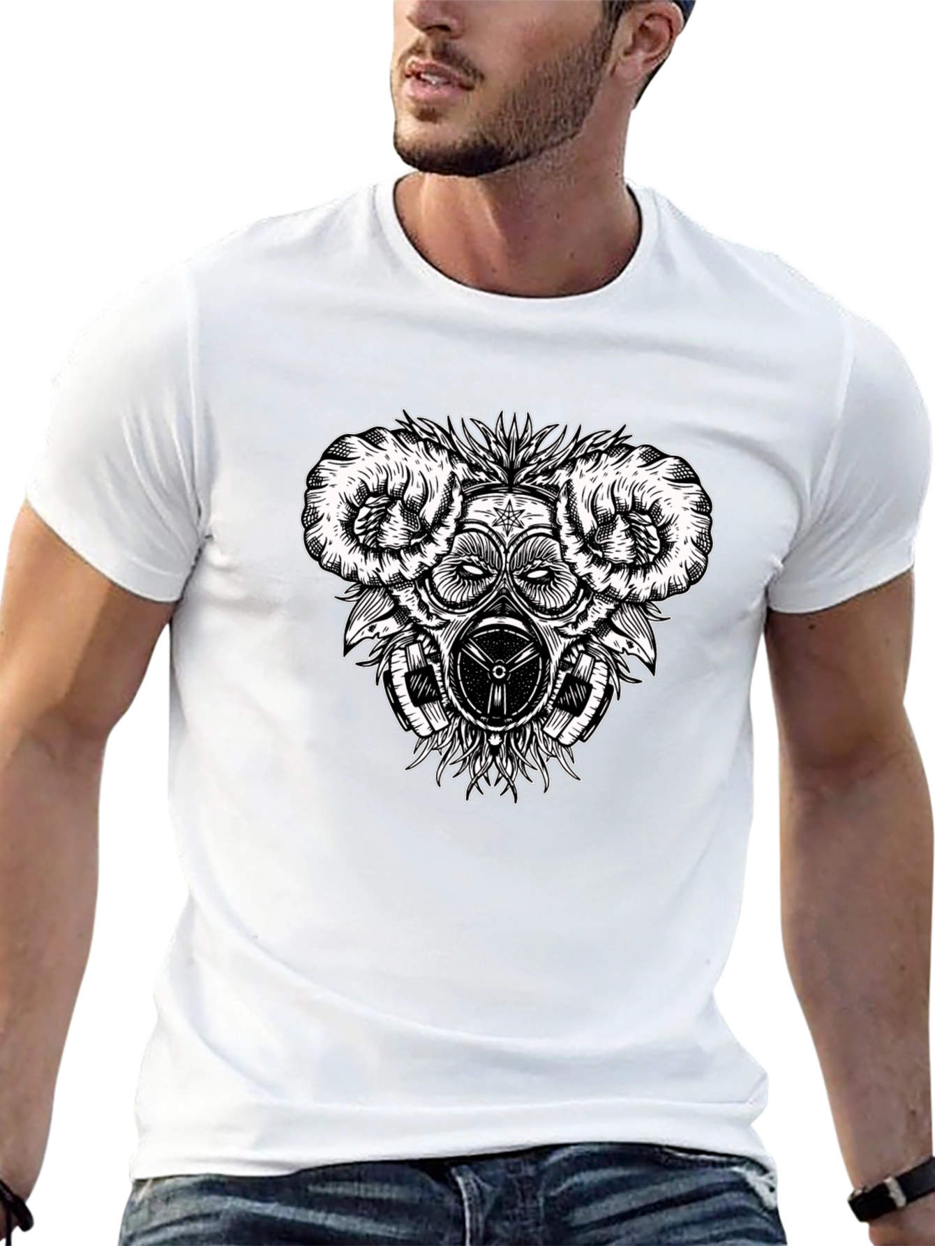 Graphic Print Tee - Steampunk Gas Mask Design