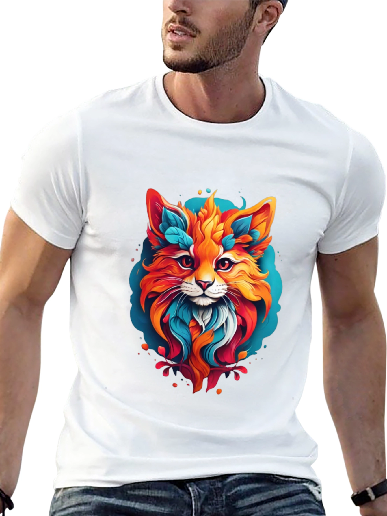 Vibrant Fox Graphic Black T-Shirt