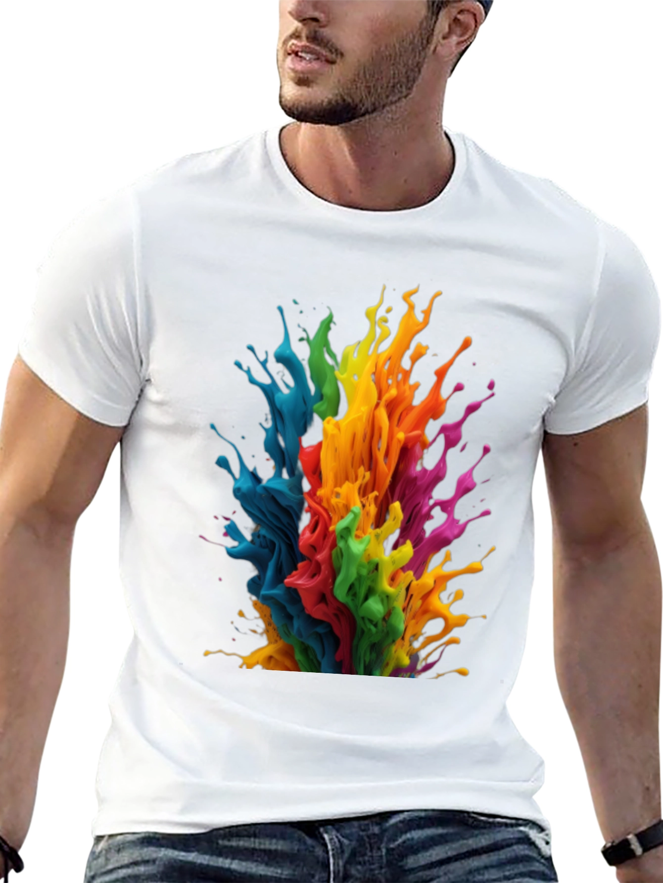 Rainbow Paint Splatter Graphic T-Shirt