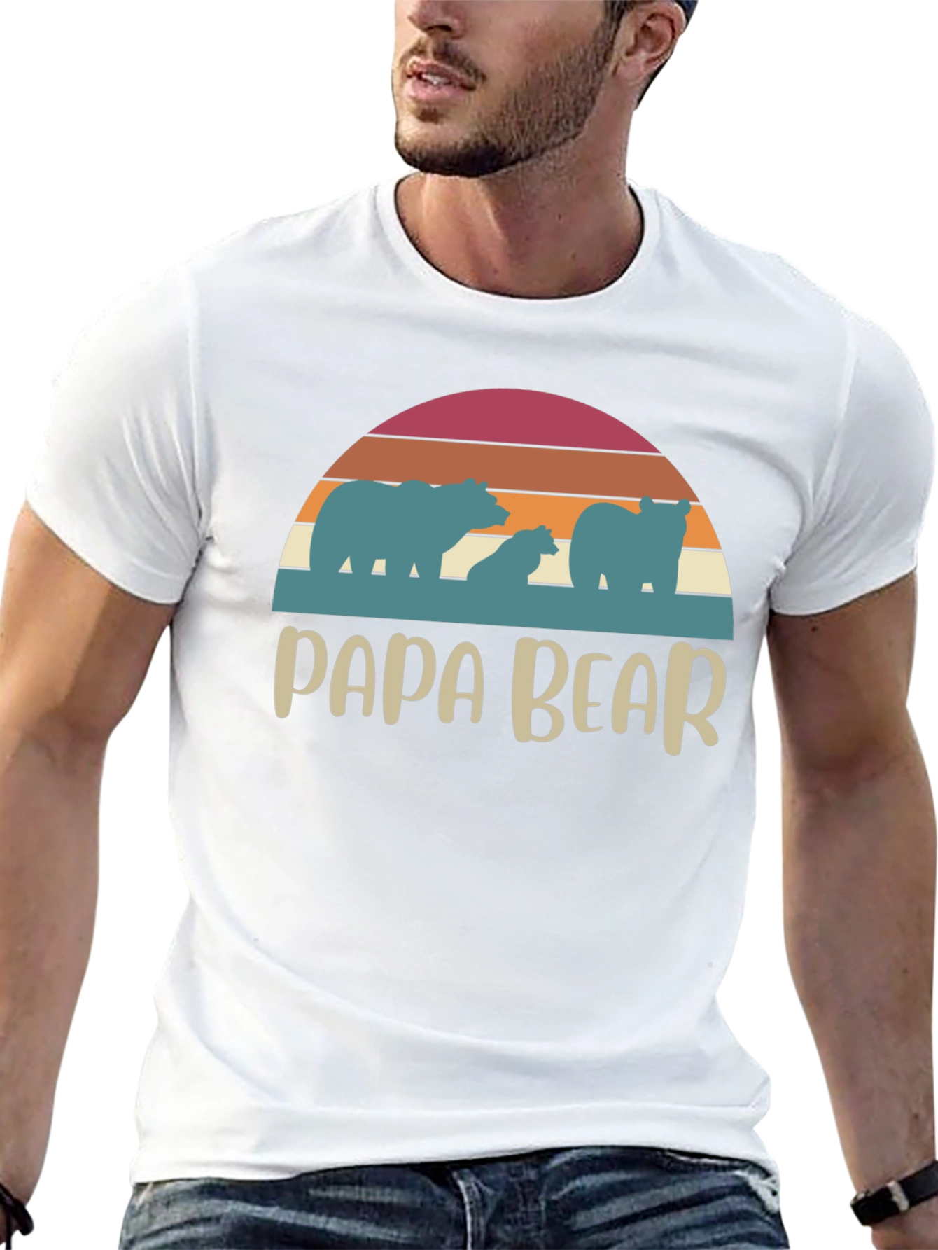 Papa Bear Retro T-Shirt - Family Matching Tee