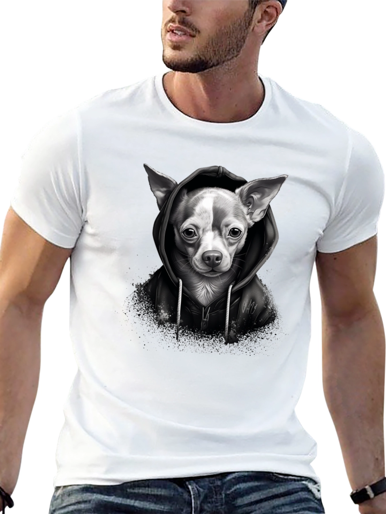 Chihuahua Hoodie Graphic Tee - Unisex Black T-Shirt