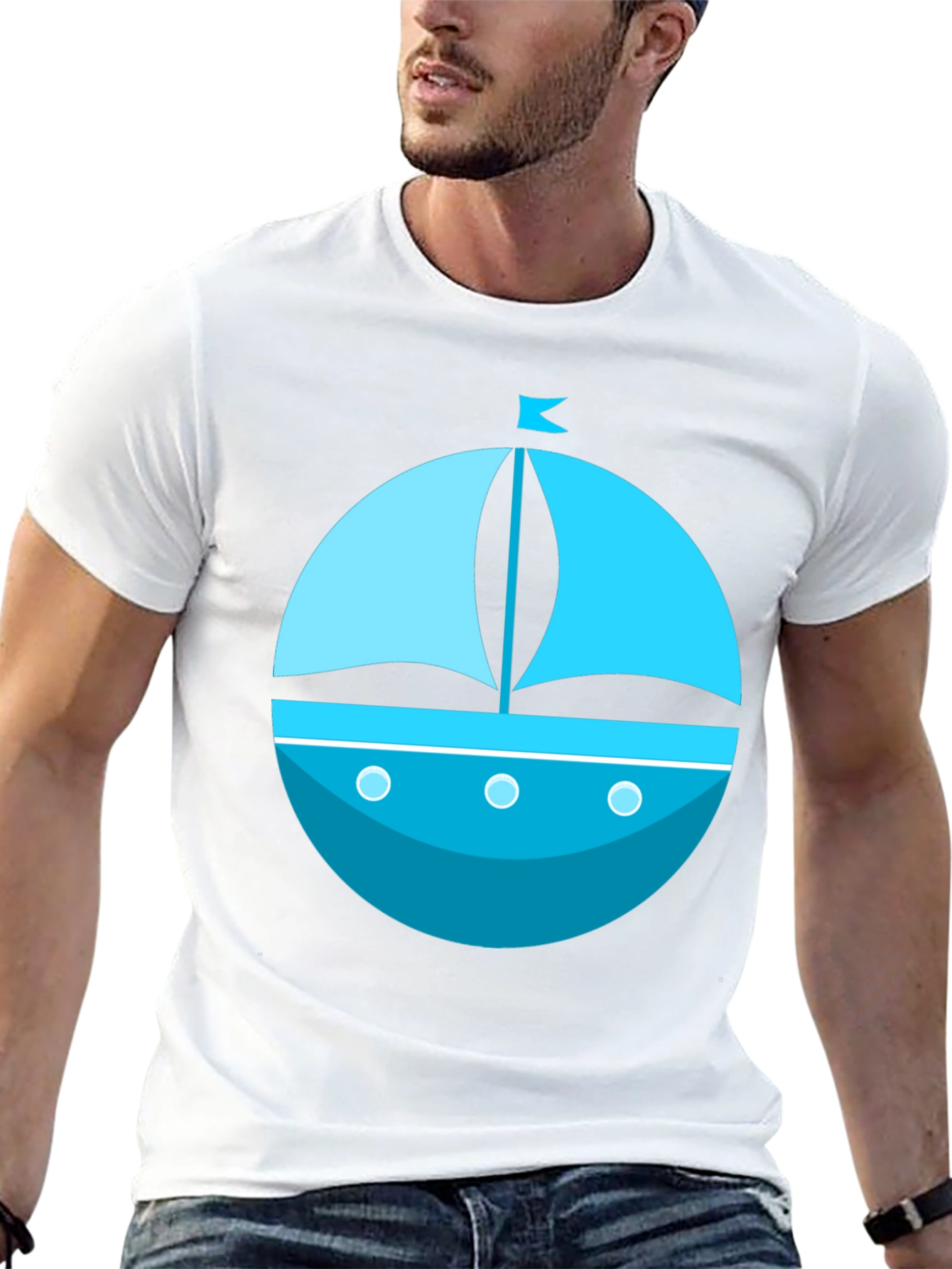 Nautical Blue Boat Graphic Tee - Mens Black T-Shirt