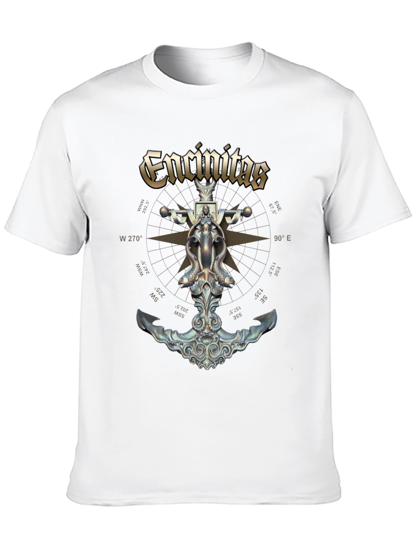 Encinitas Nautical Anchor Compass Black T-Shirt
