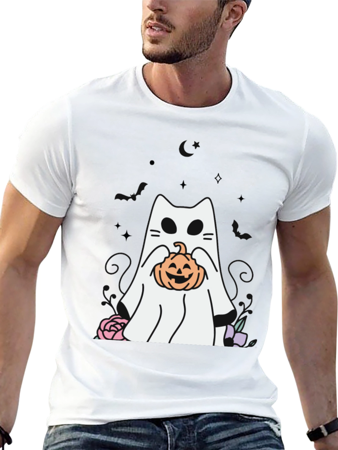 Ghost Cat Pumpkin Halloween T-Shirt