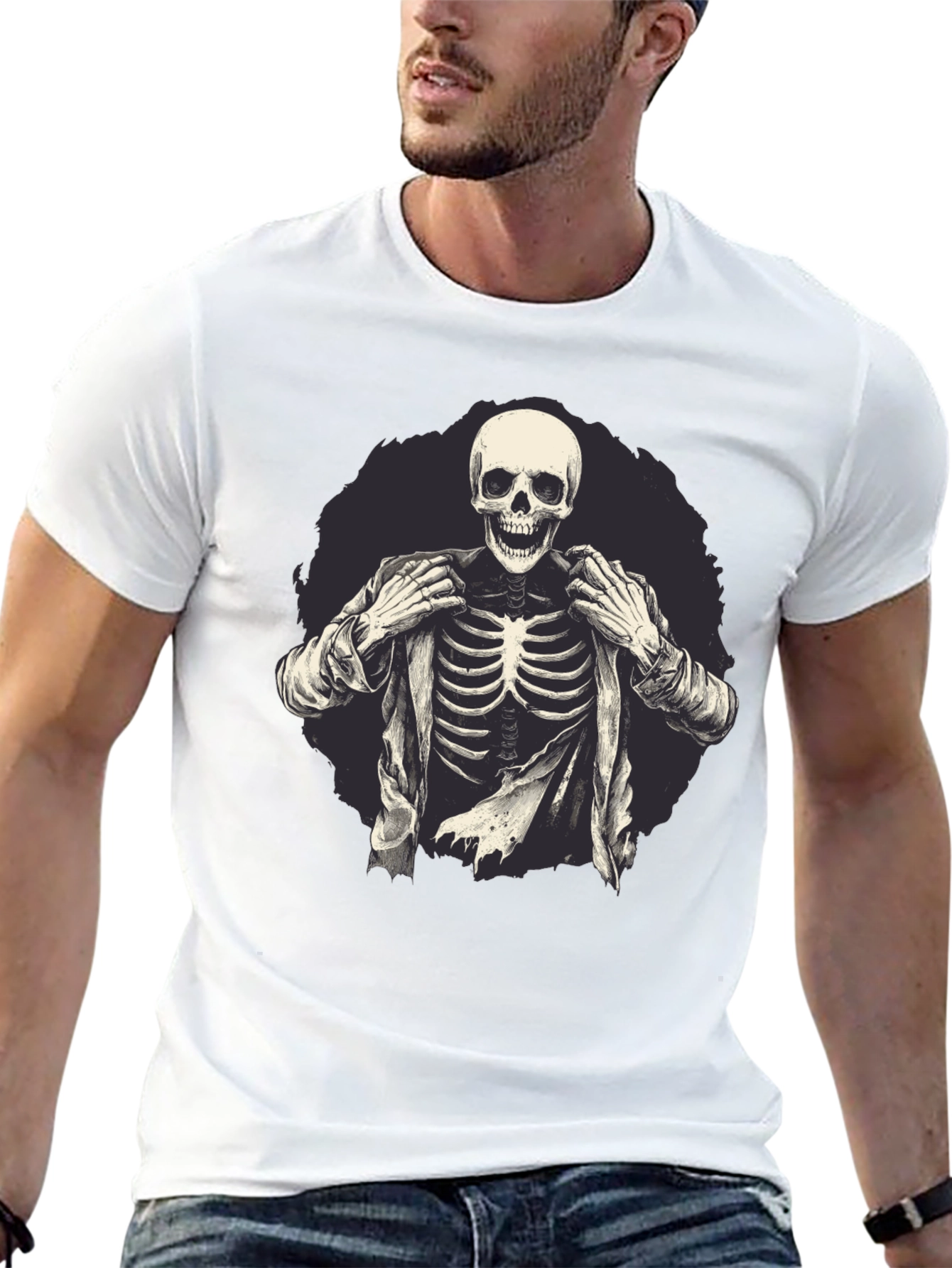 Skeleton in Suit Graphic Tee - Black