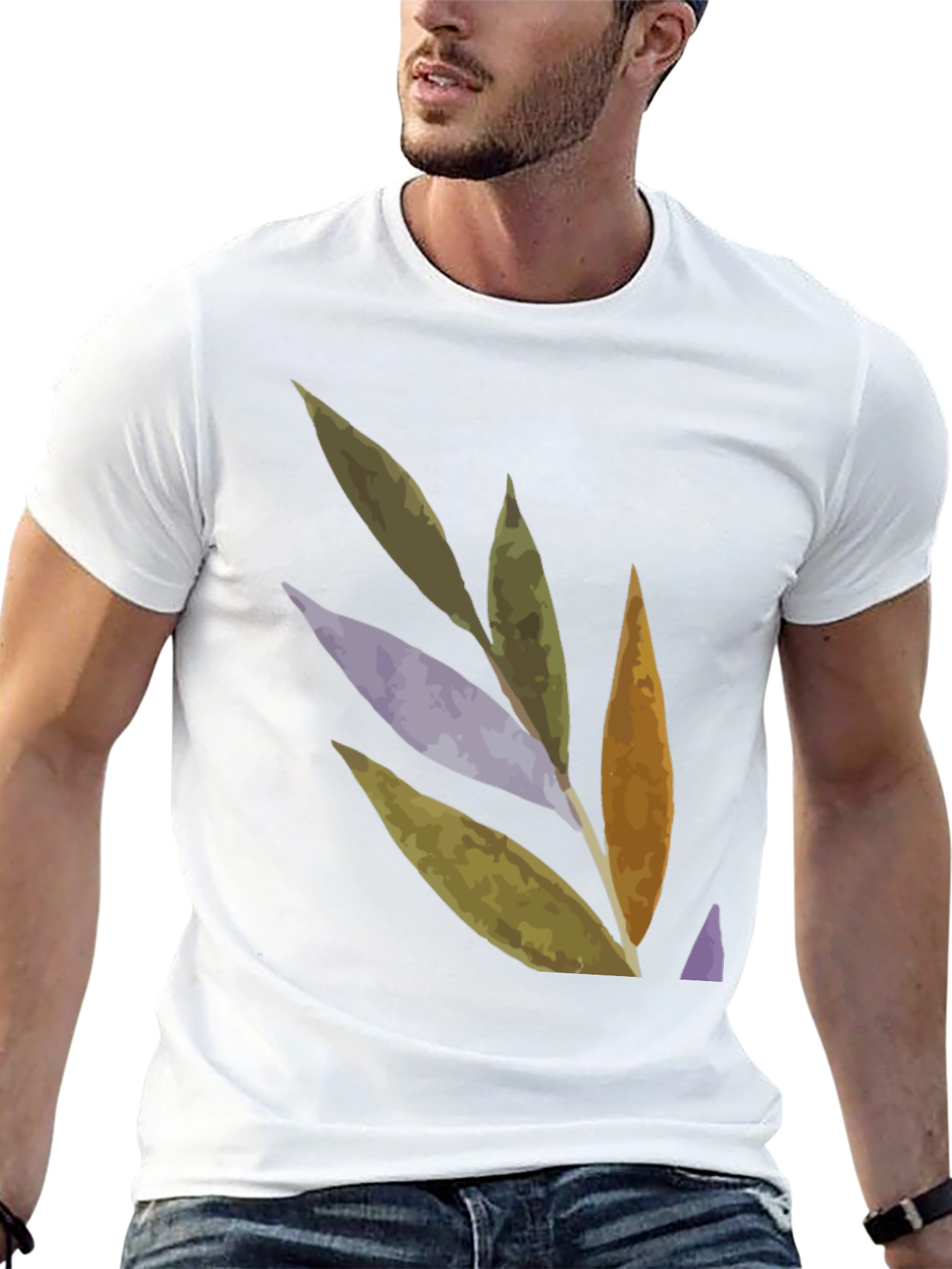 Abstract Leaf Design Black T-Shirt