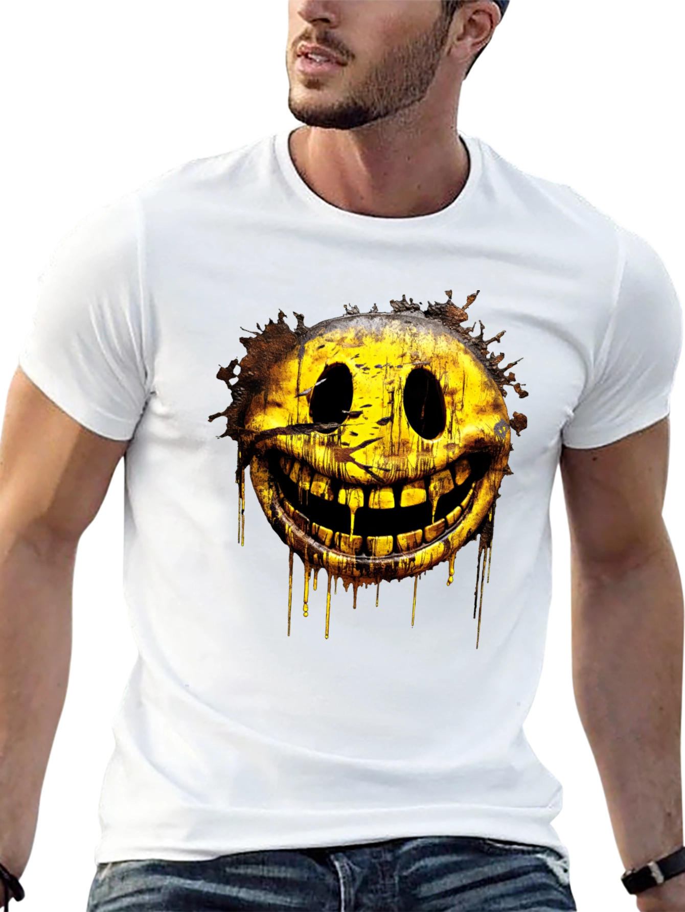 Creepy Smiley Face Graphic Tee - Black Cotton Shirt