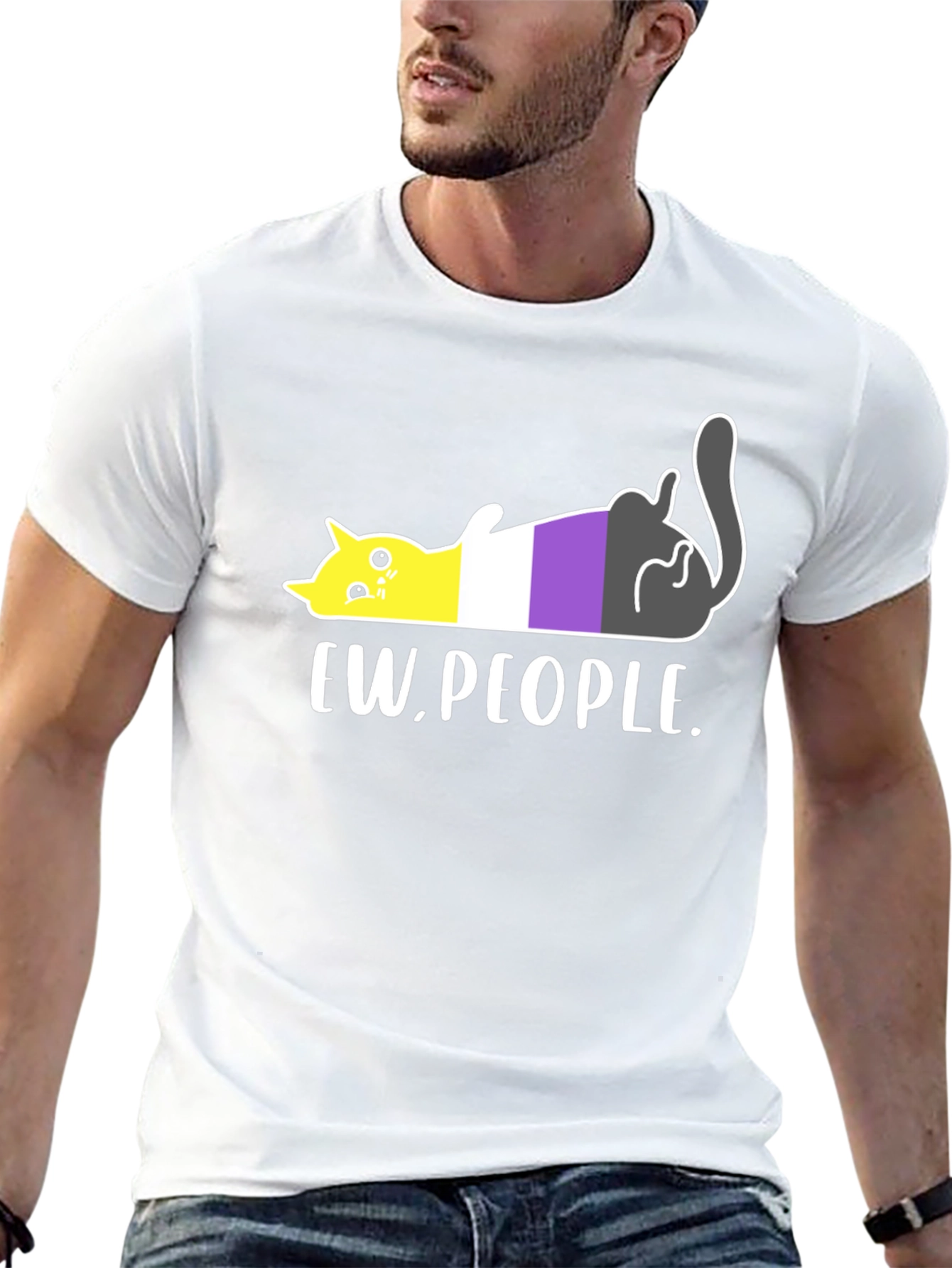 Ew People Nonbinary Pride Cat Graphic Tee