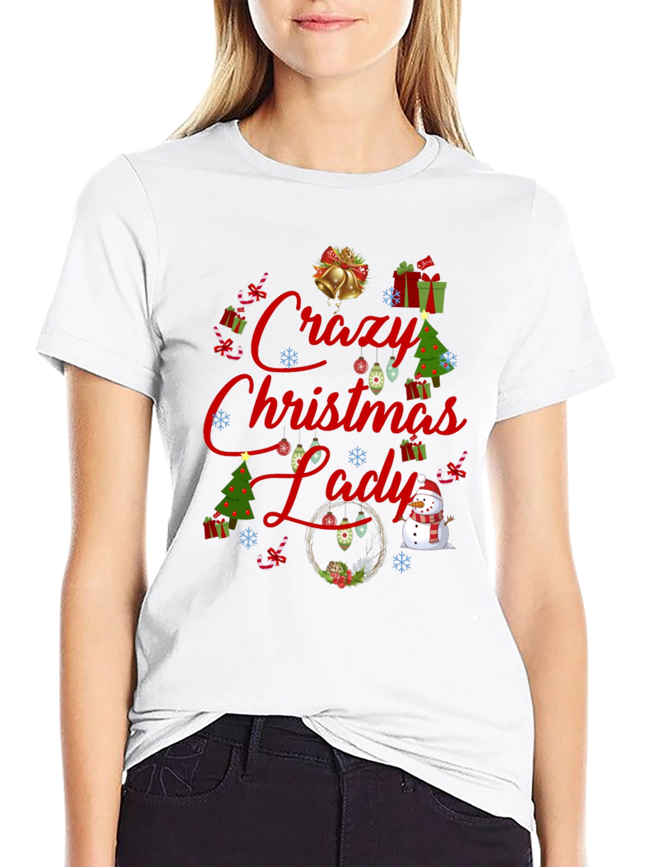 Crazy Christmas Lady Graphic T-Shirt