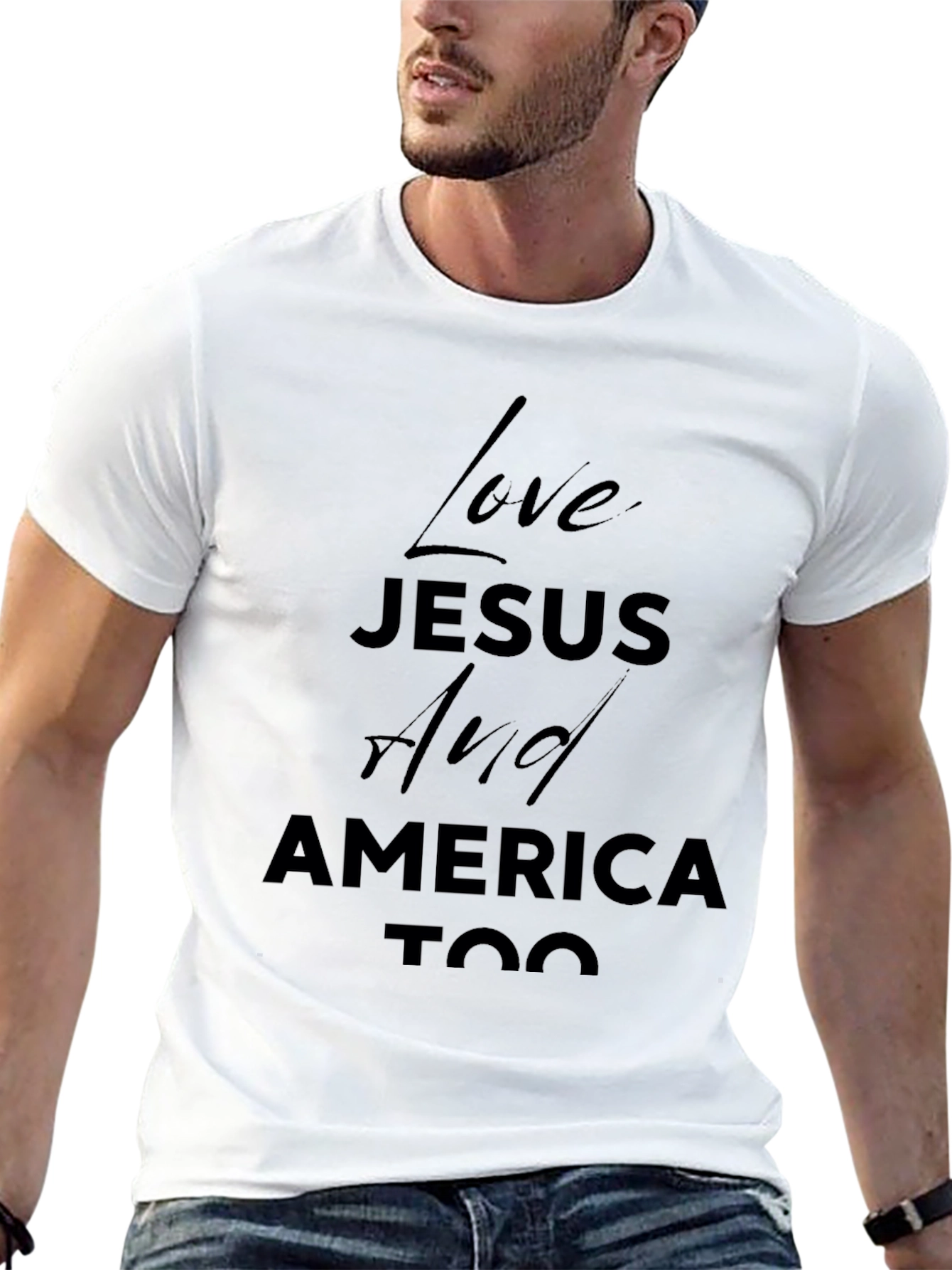 Love Jesus And America Too - Black T-Shirt