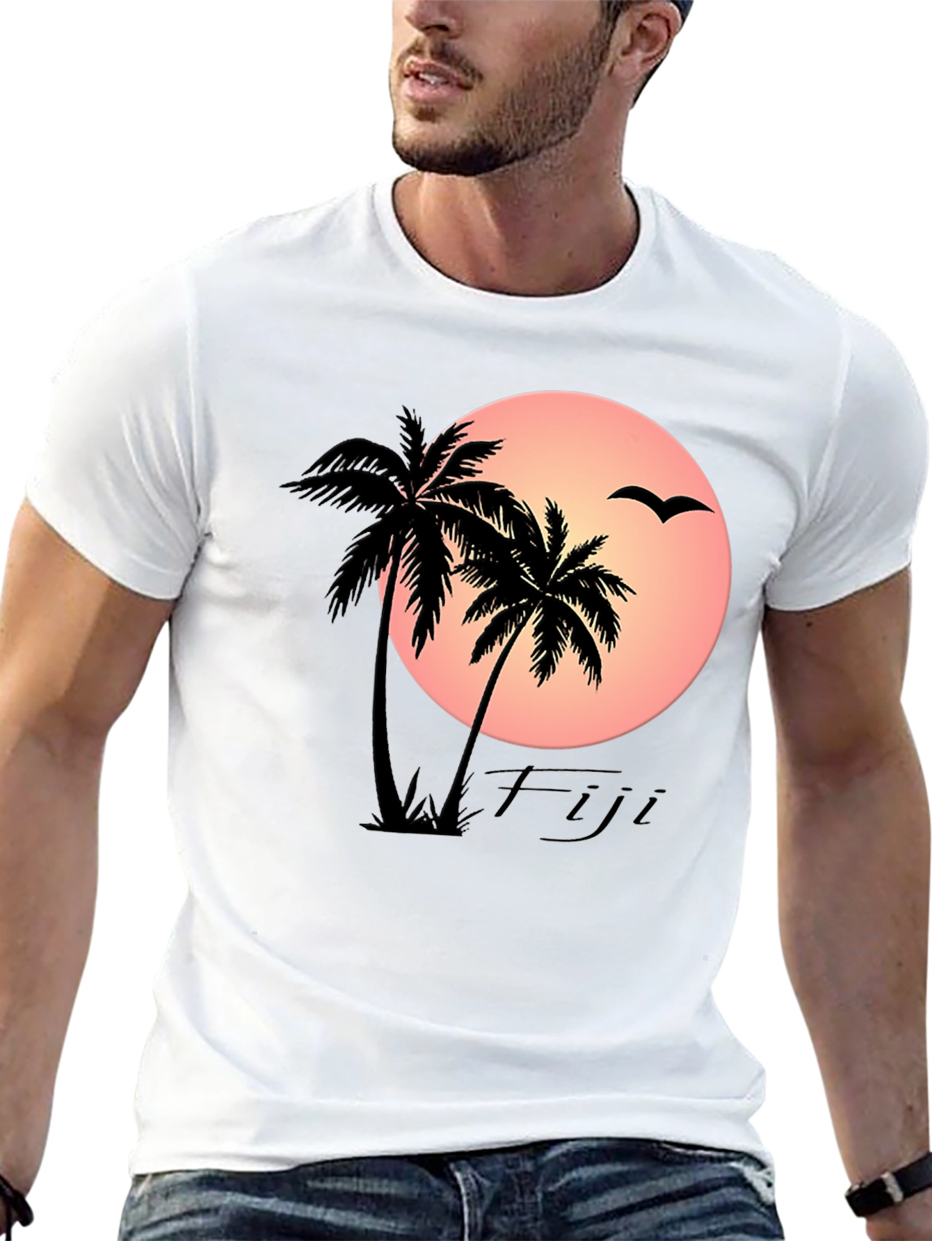 Fiji Sunset T-Shirt Palm Tree Island Graphic Tee