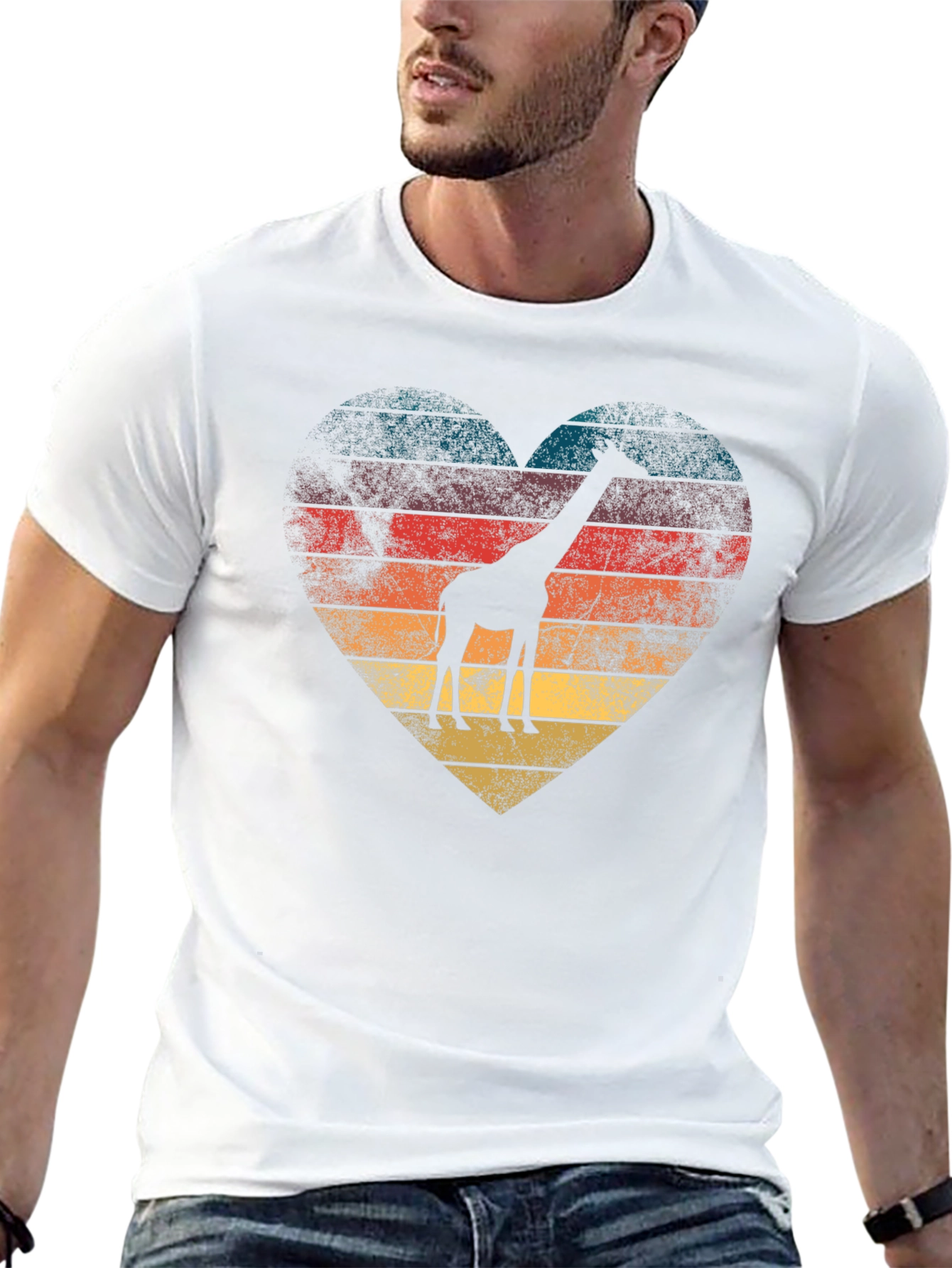 Retro Giraffe Heart Graphic Tee - Black T-Shirt