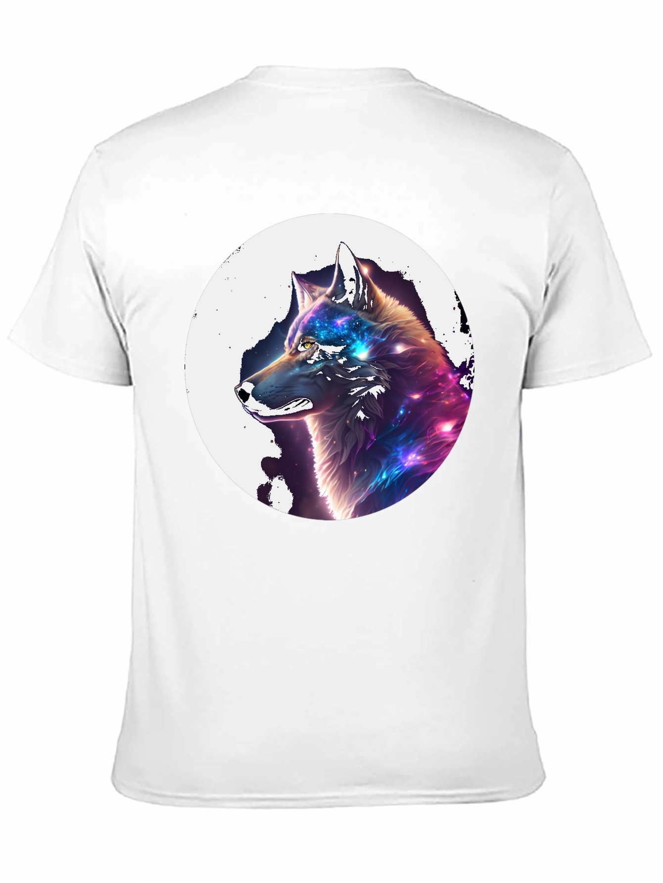 Galaxy Wolf Graphic Print Black T-Shirt